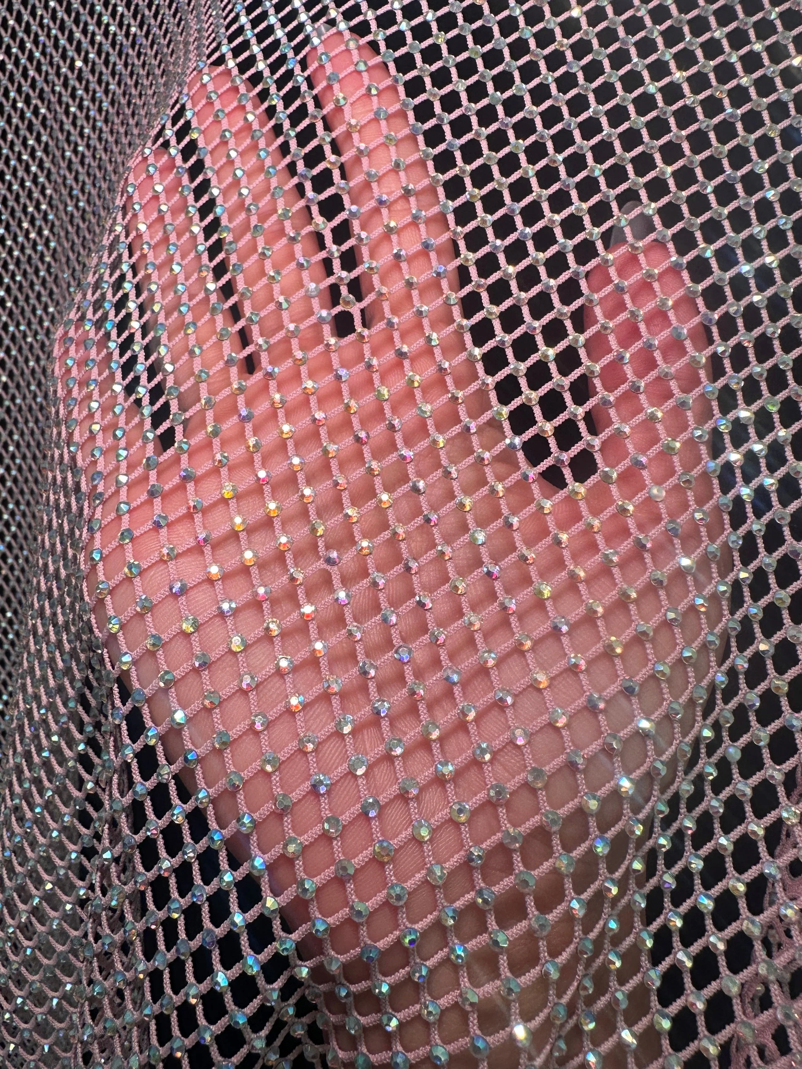 Pink Rhinestone Diamond Fishnet Mesh - Image 3