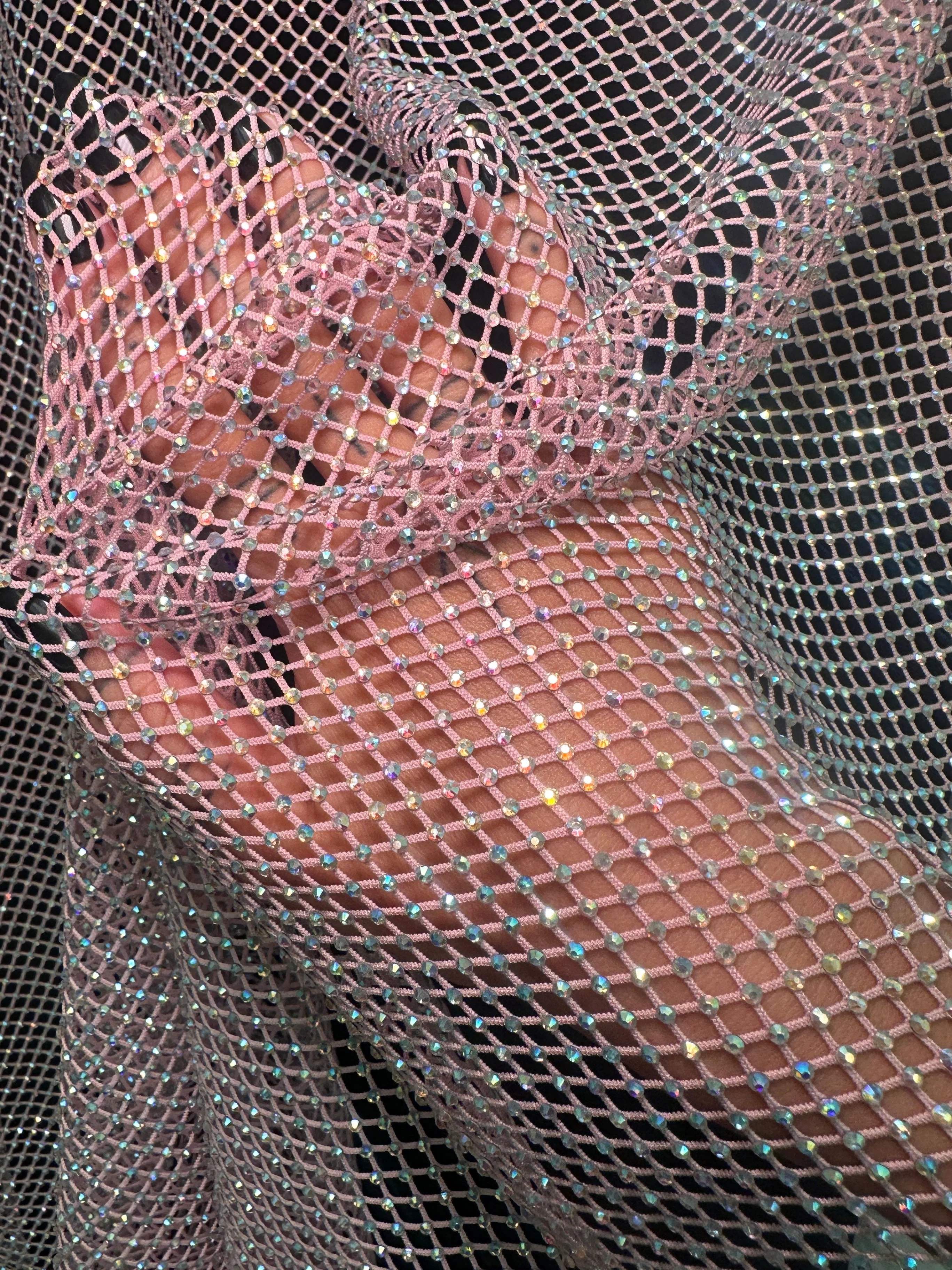 Pink Rhinestone Diamond Fishnet Mesh - Image 4