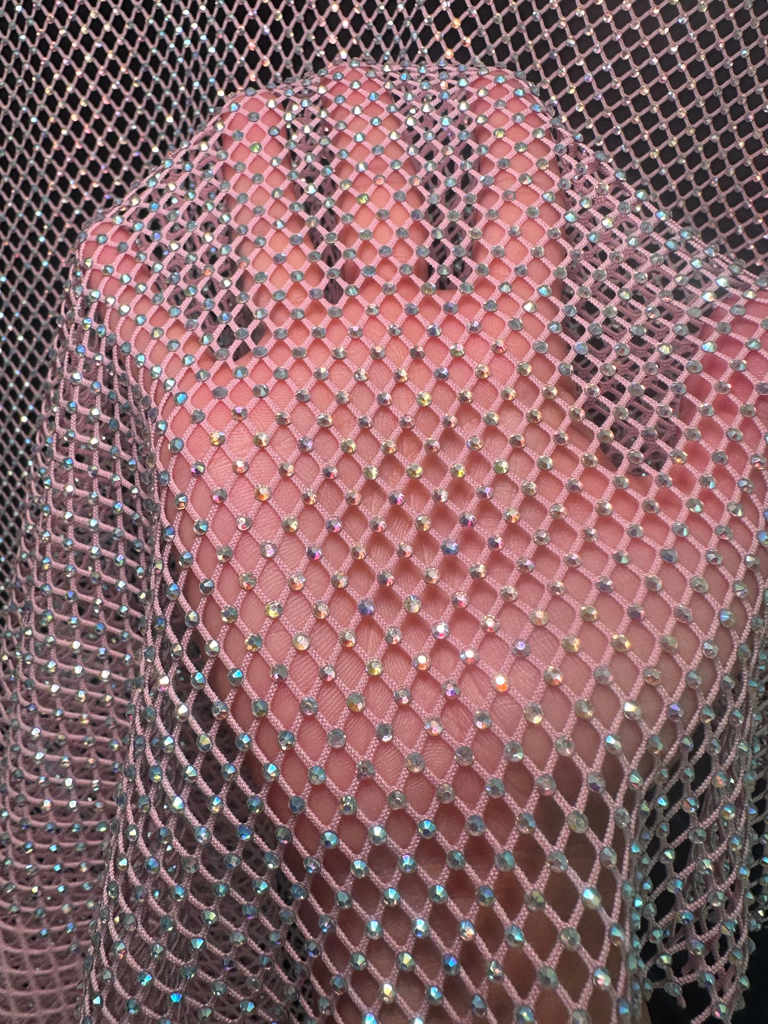 Pink Rhinestone Diamond Fishnet Mesh - Image 5