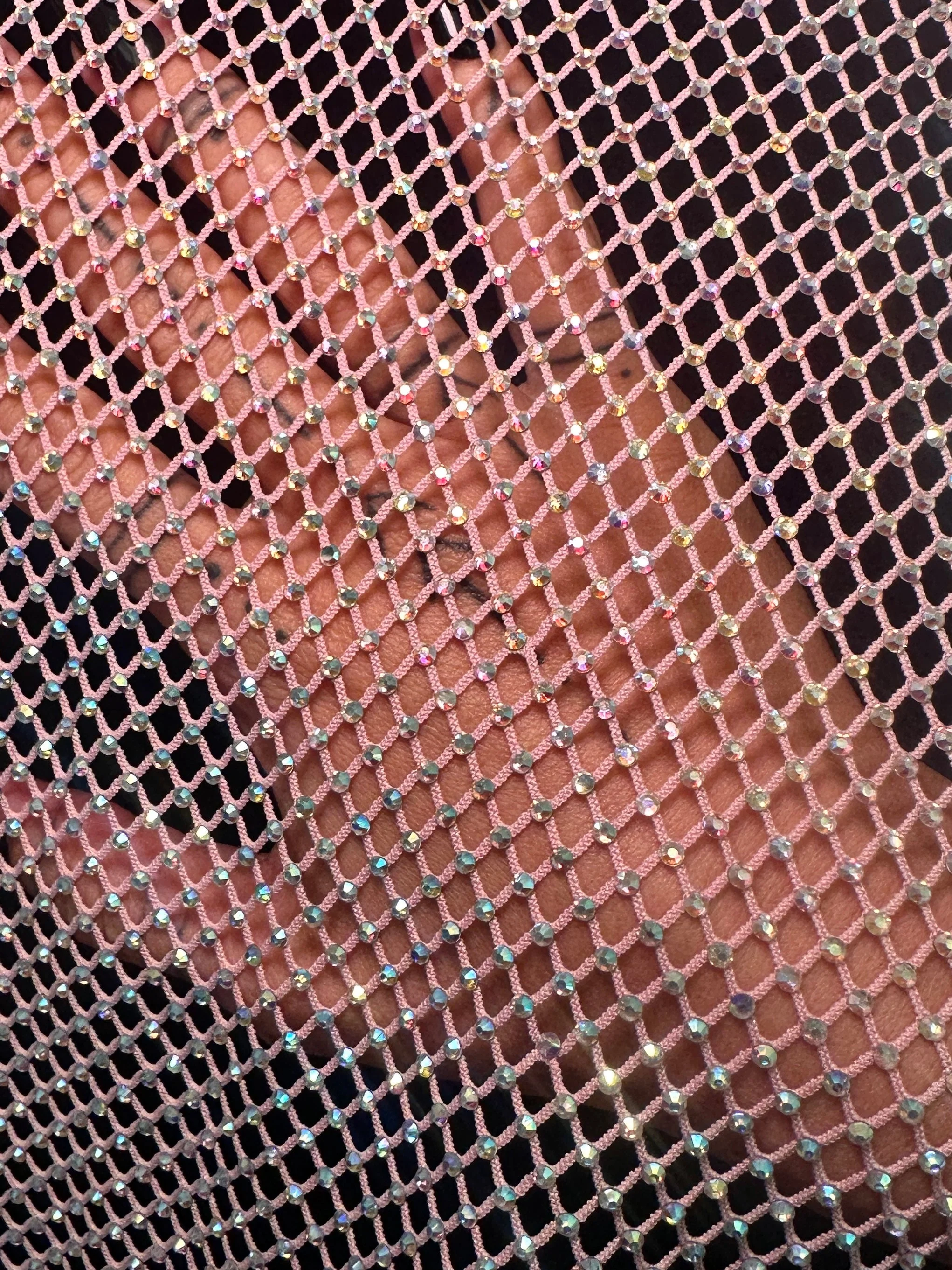 Pink Rhinestone Diamond Fishnet Mesh - Image 6