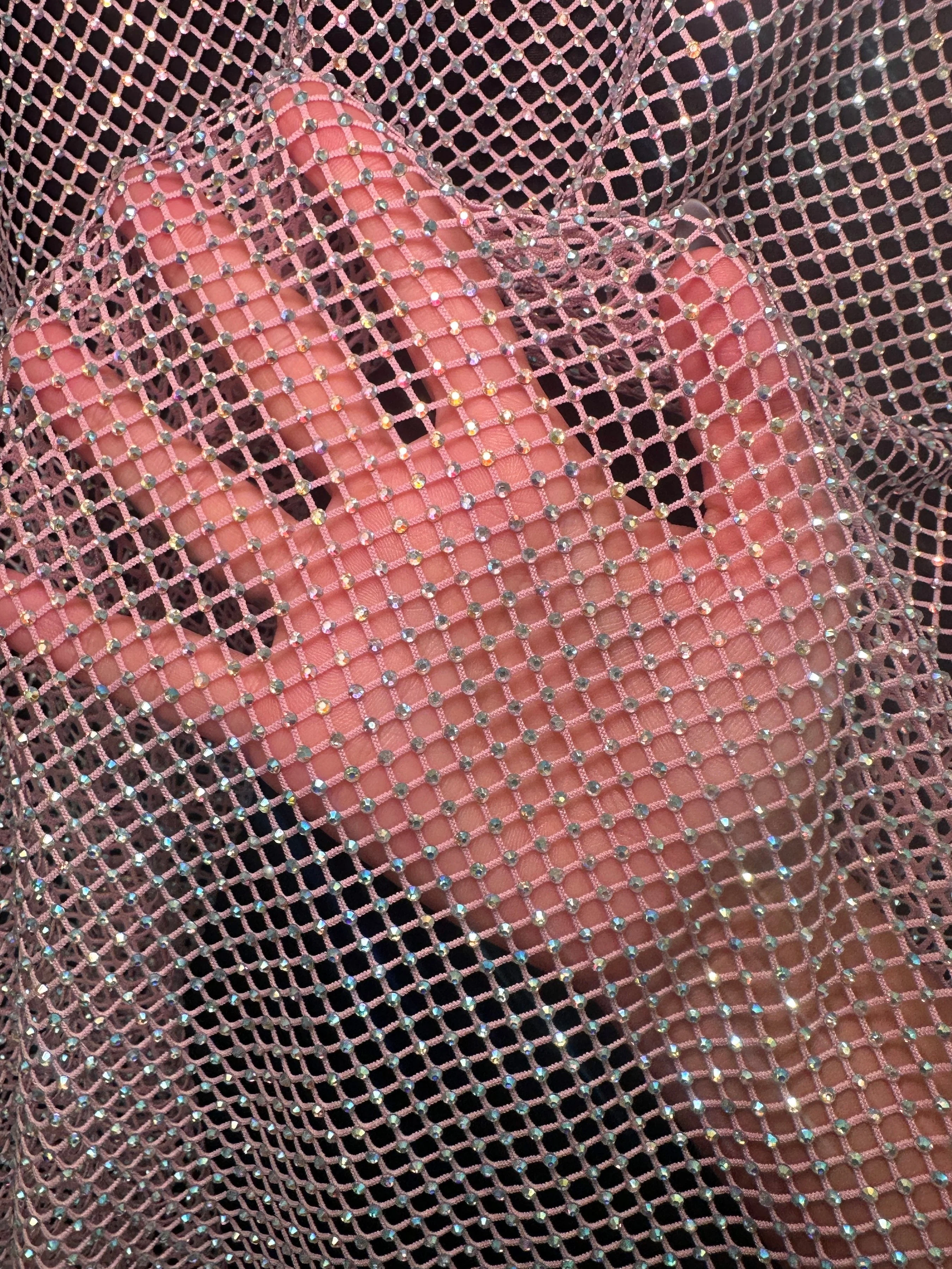 Pink Rhinestone Diamond Fishnet Mesh - Image 7