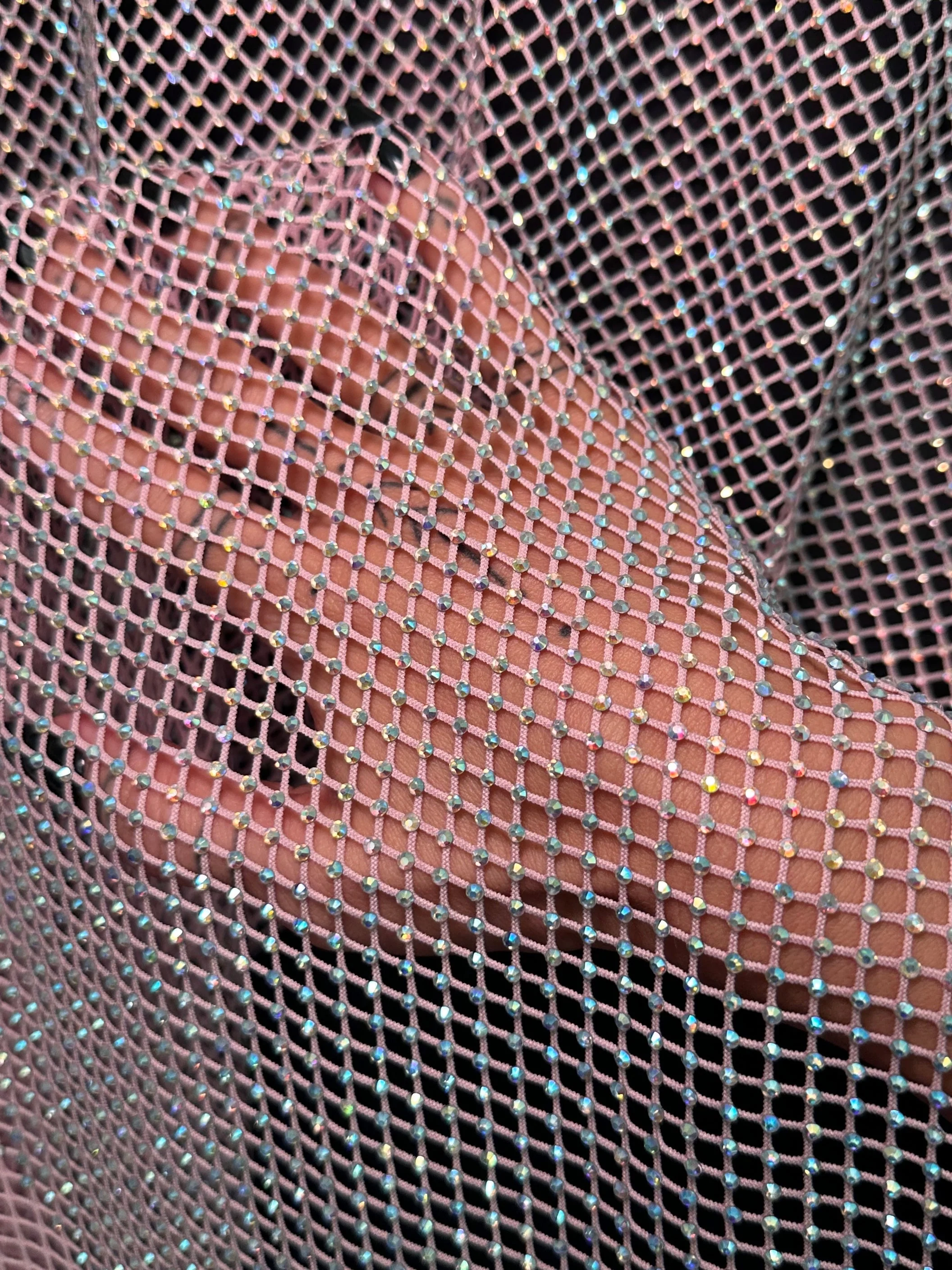 Pink Rhinestone Diamond Fishnet Mesh - Image 8