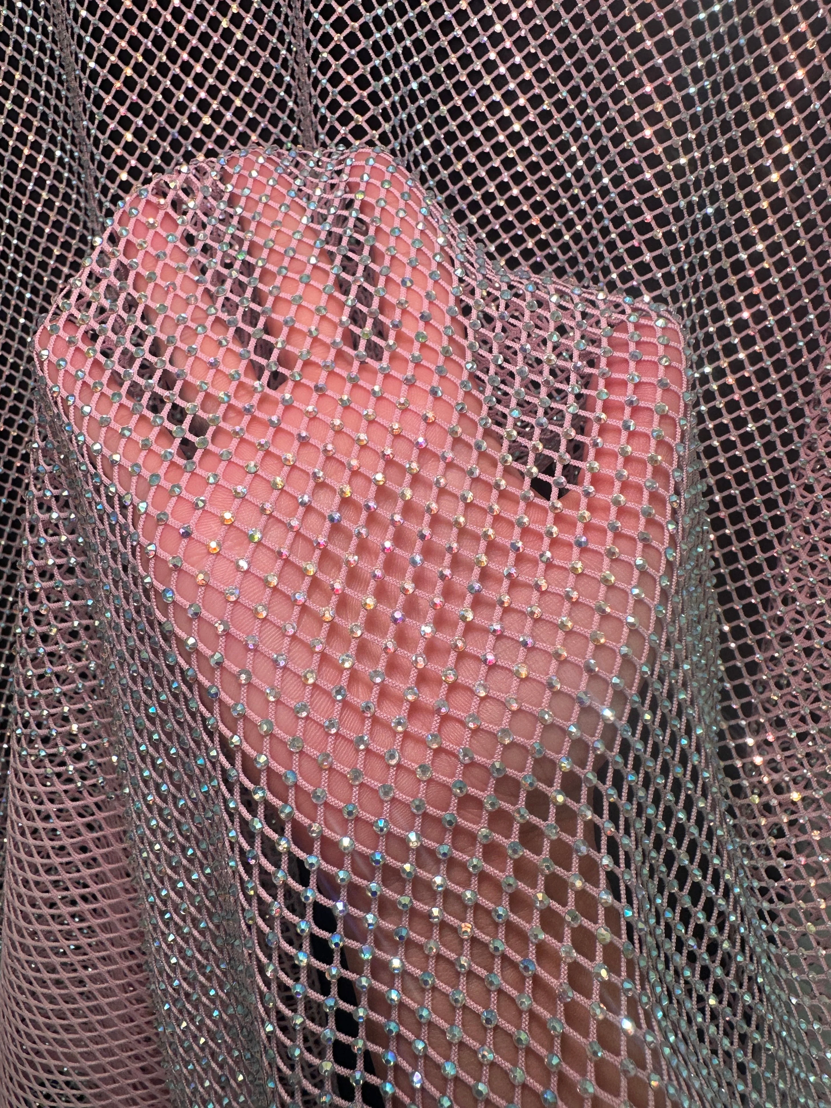 Pink Rhinestone Diamond Fishnet Mesh - Image 9