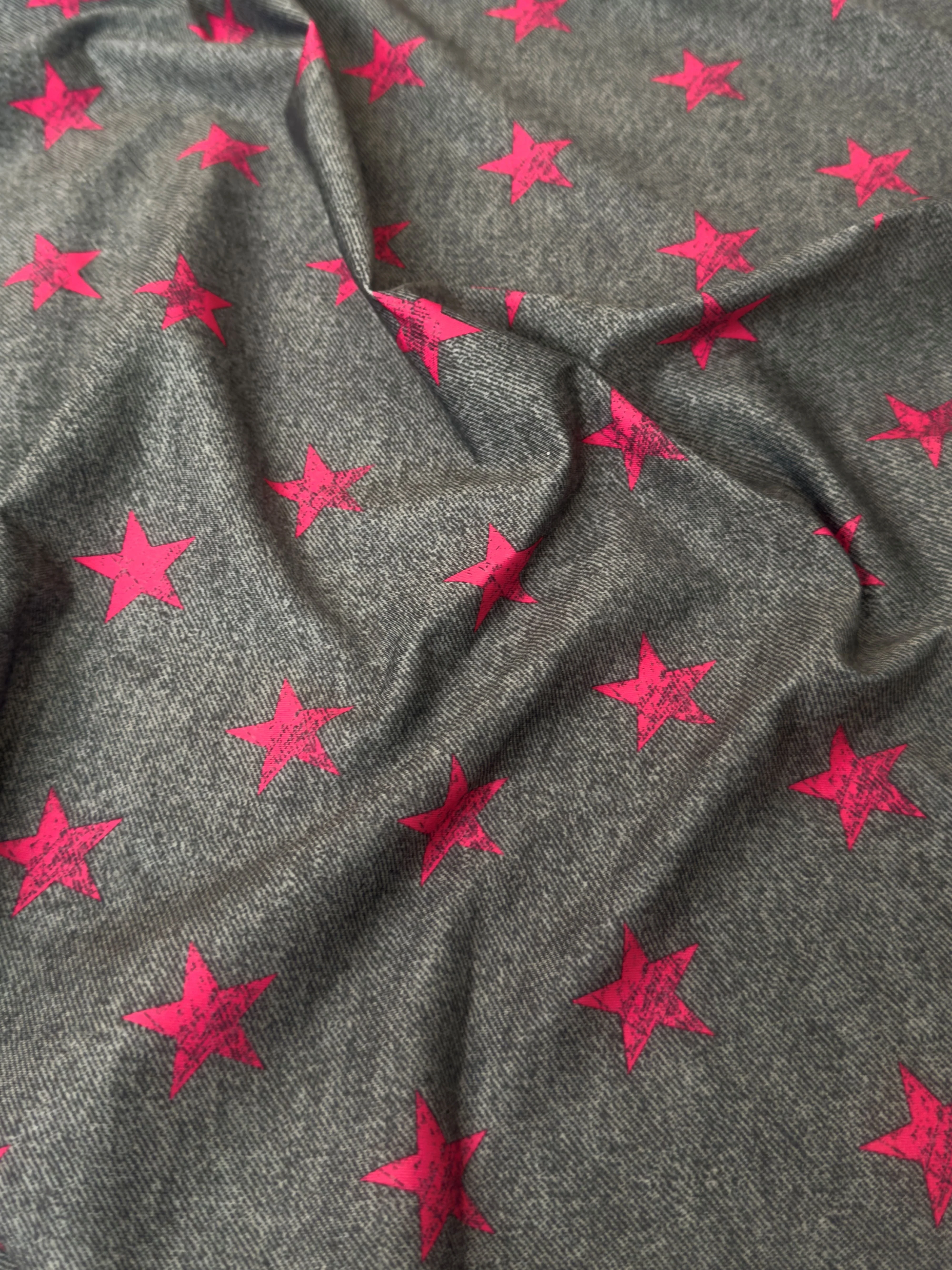Pink Stars on Gray Nylon Spandex