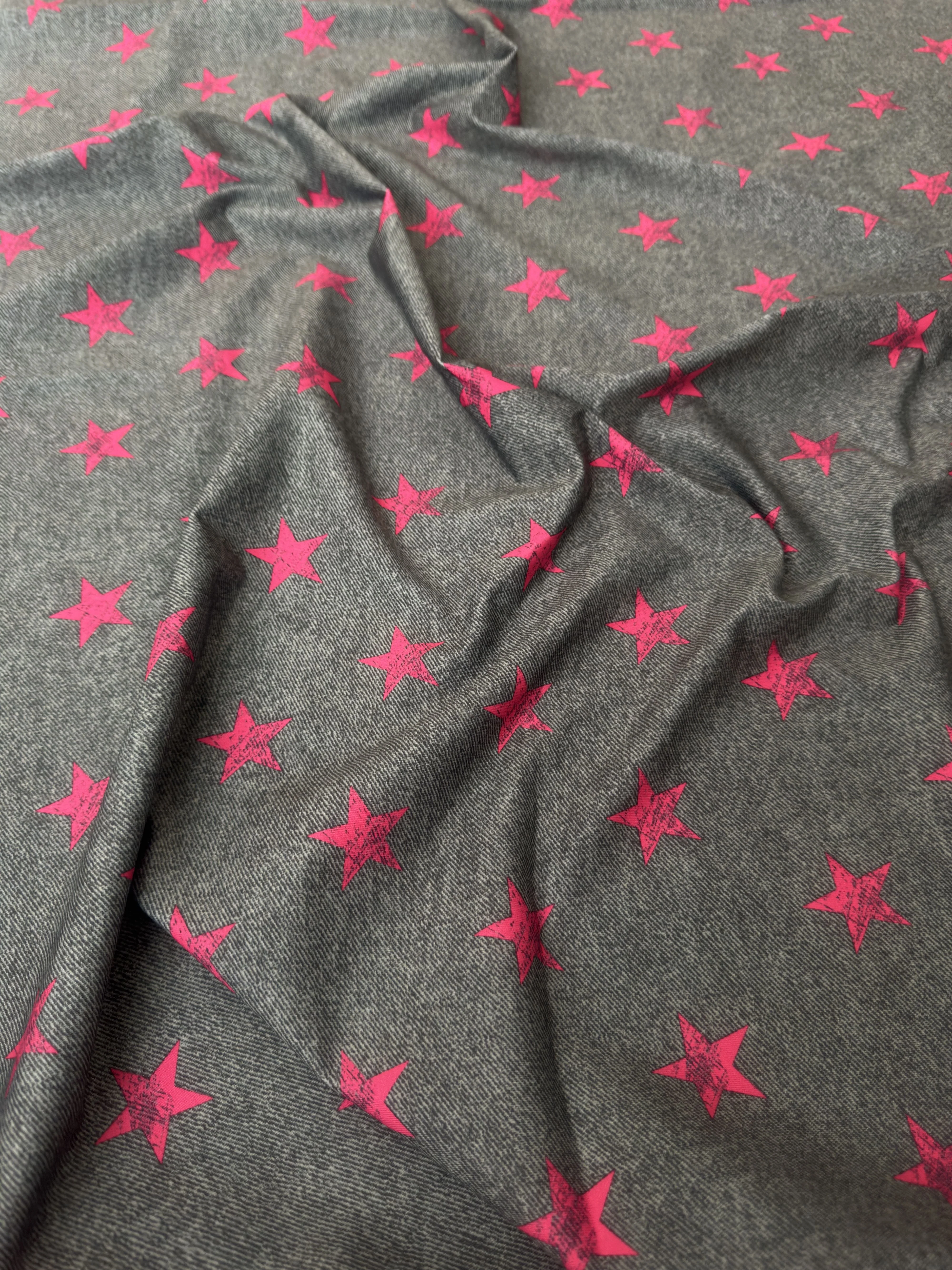 Pink Stars on Gray Nylon Spandex - Image 2