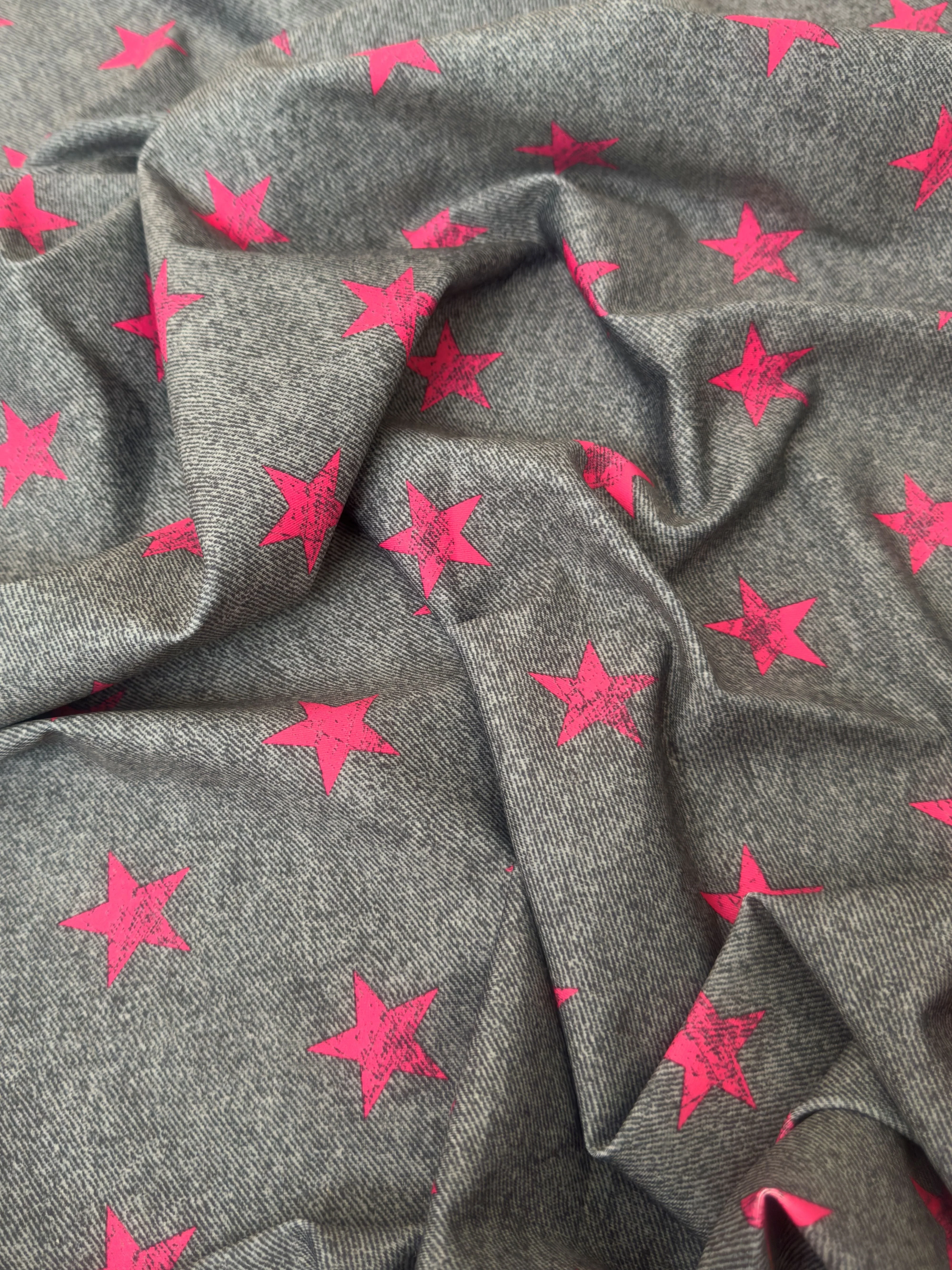 Pink Stars on Gray Nylon Spandex - Image 3