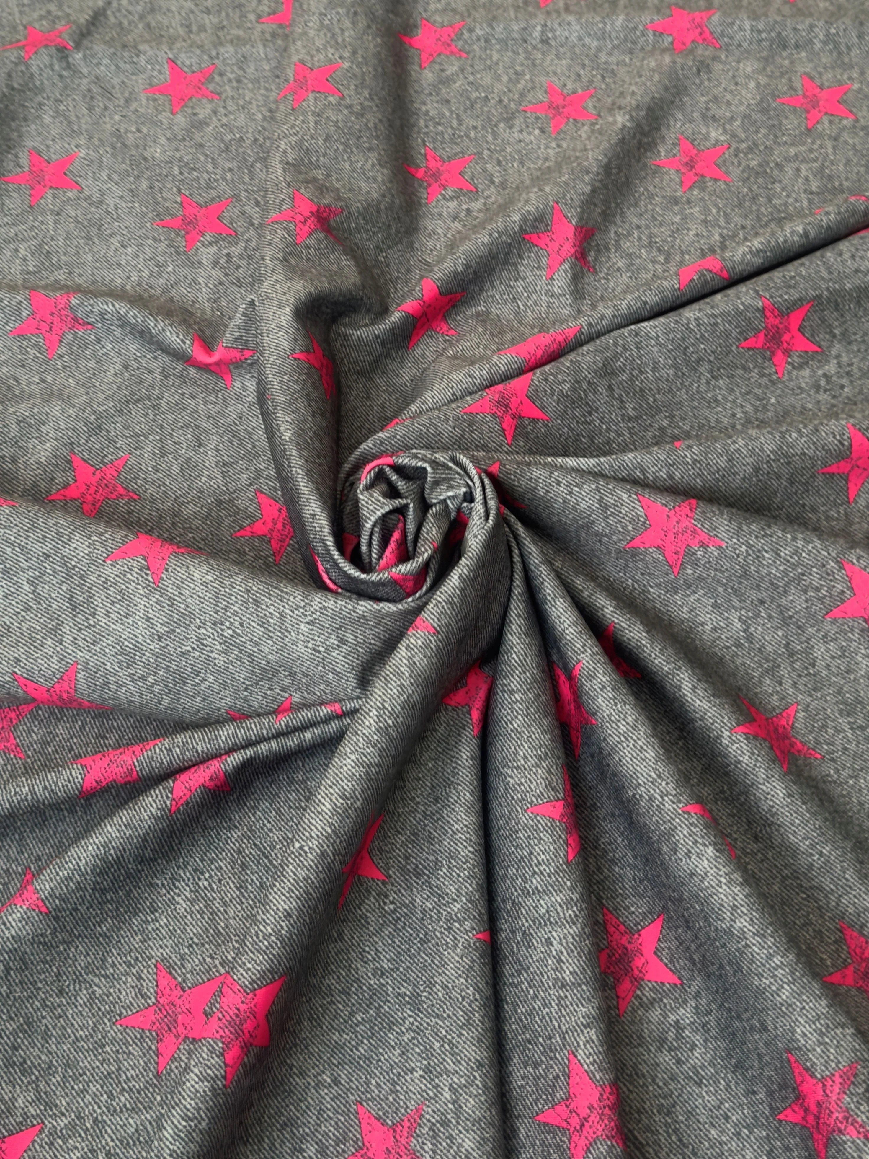 Pink Stars on Gray Nylon Spandex - Image 4