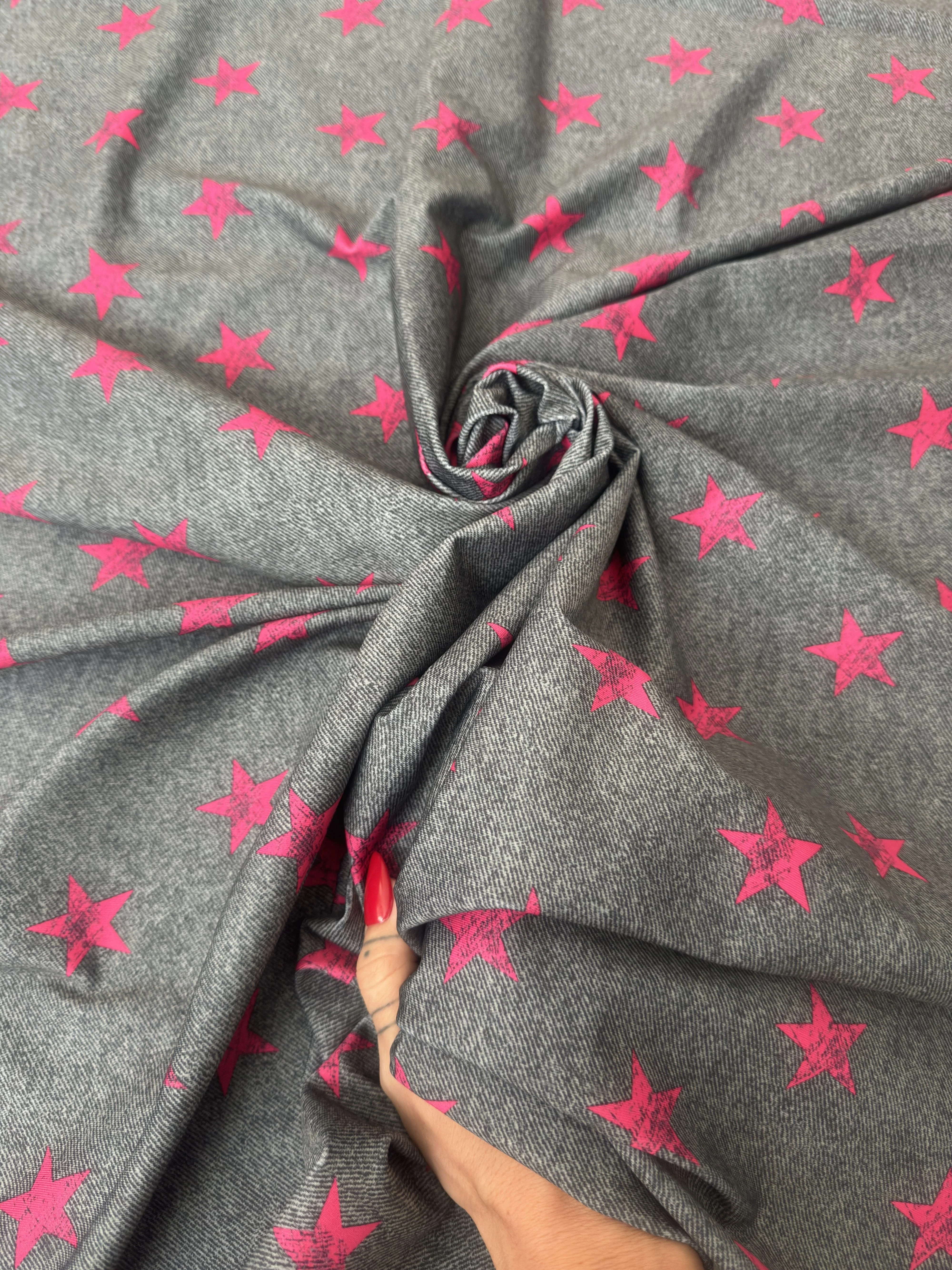 Pink Stars on Gray Nylon Spandex - Image 6