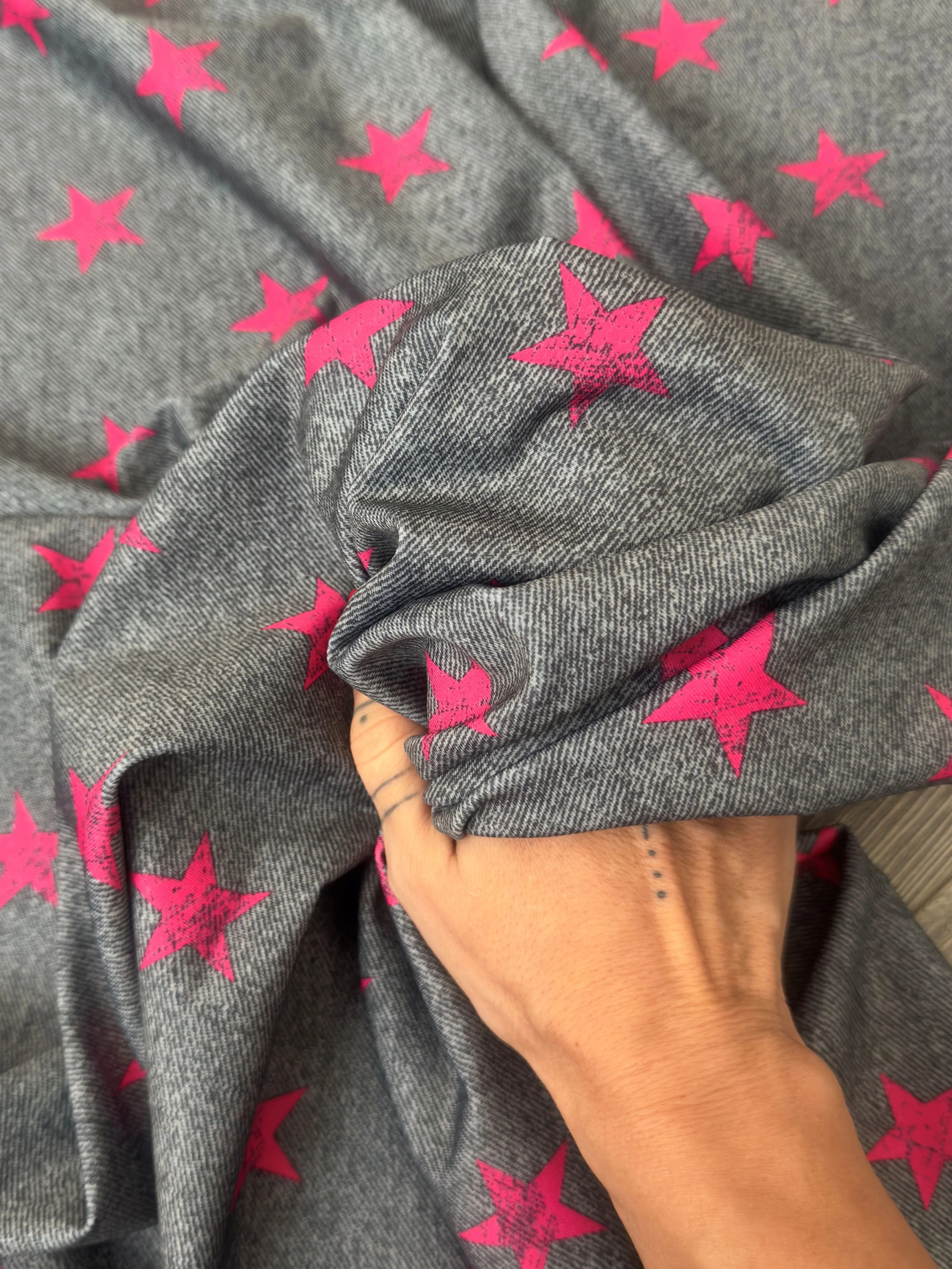 Pink Stars on Gray Nylon Spandex - Image 7