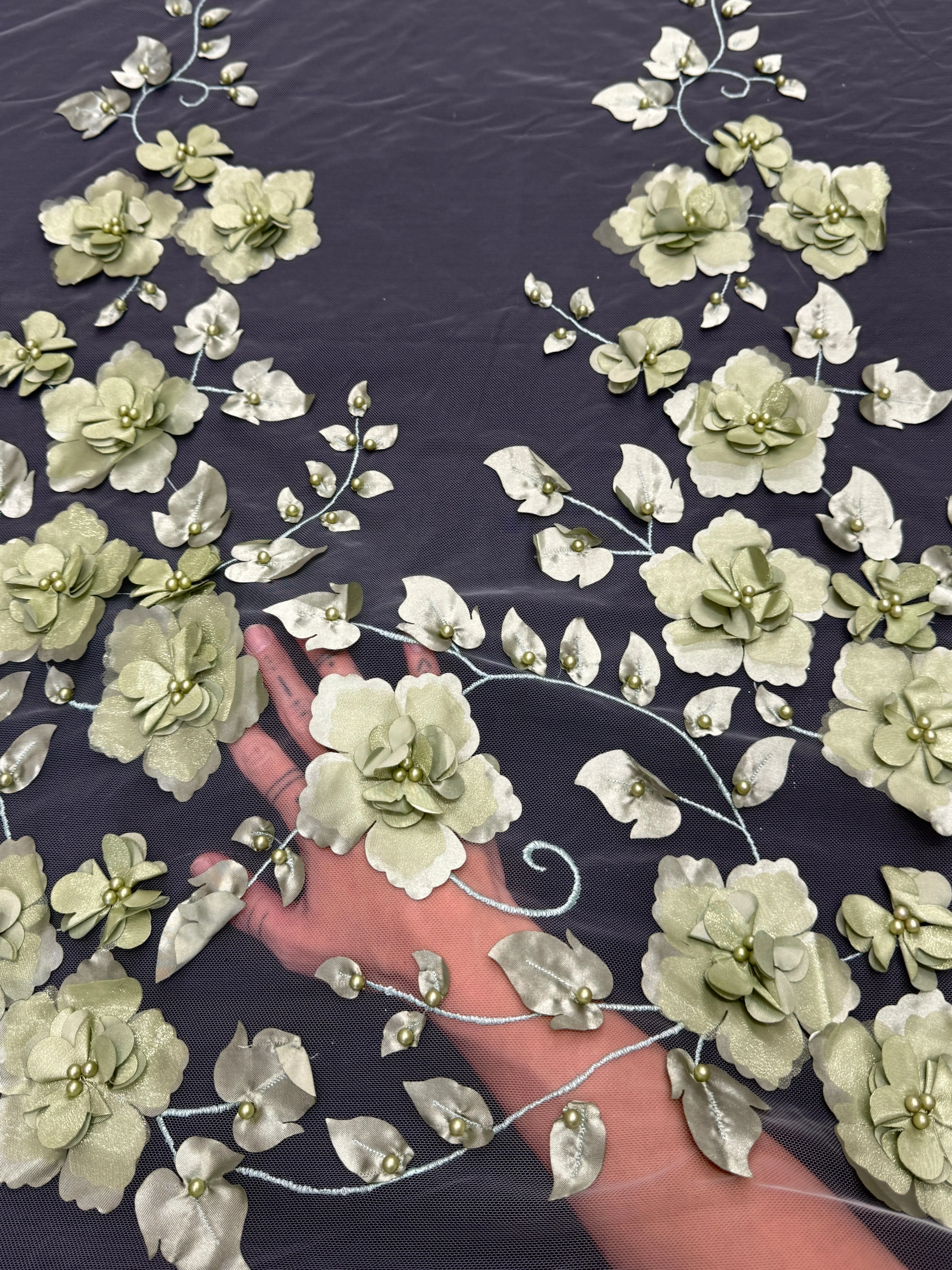 Pistachio 3D Flower Beaded Lace Mesh - Image 6