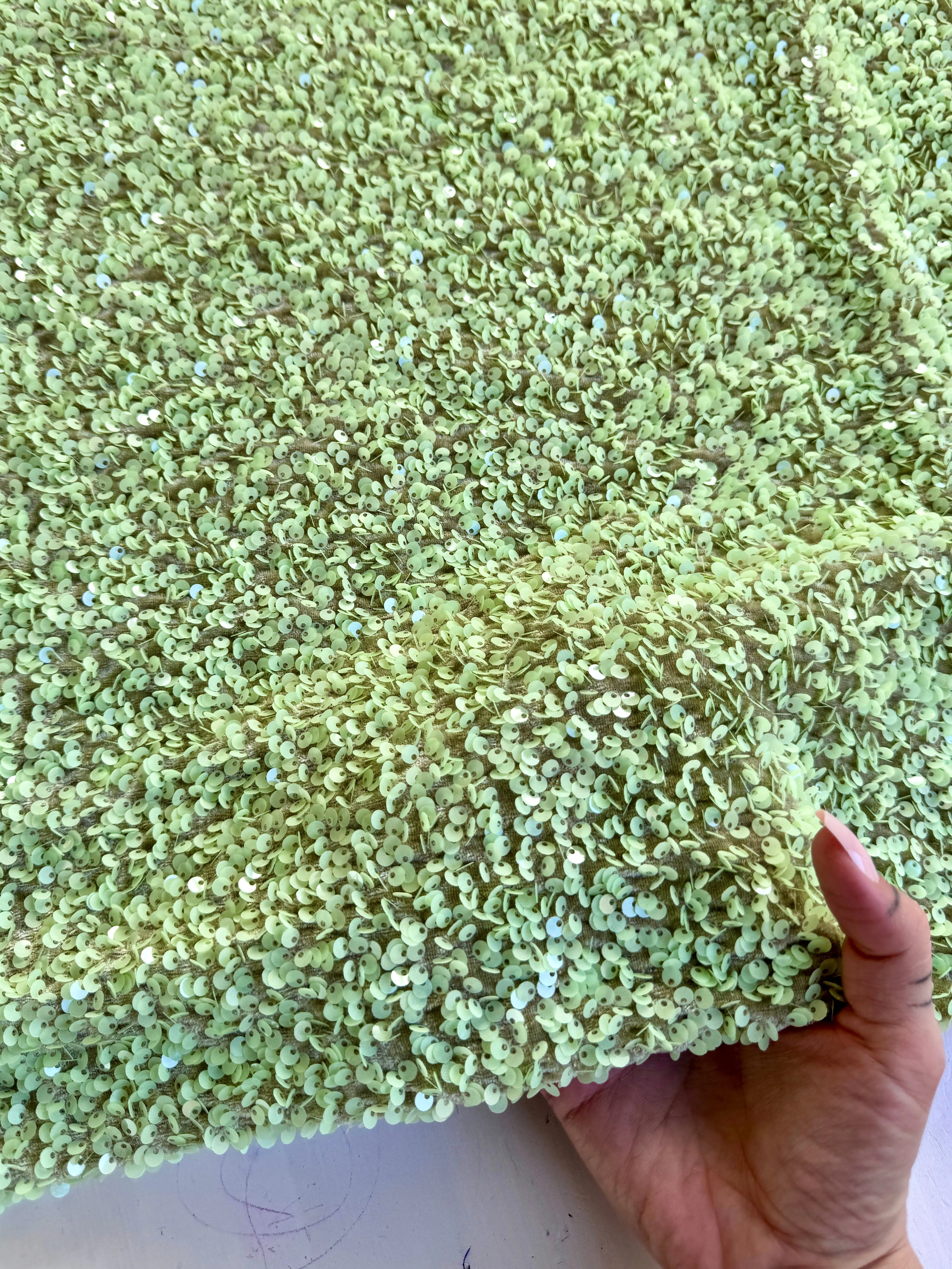 Pistachio Green Sequin on Velvet - Image 3