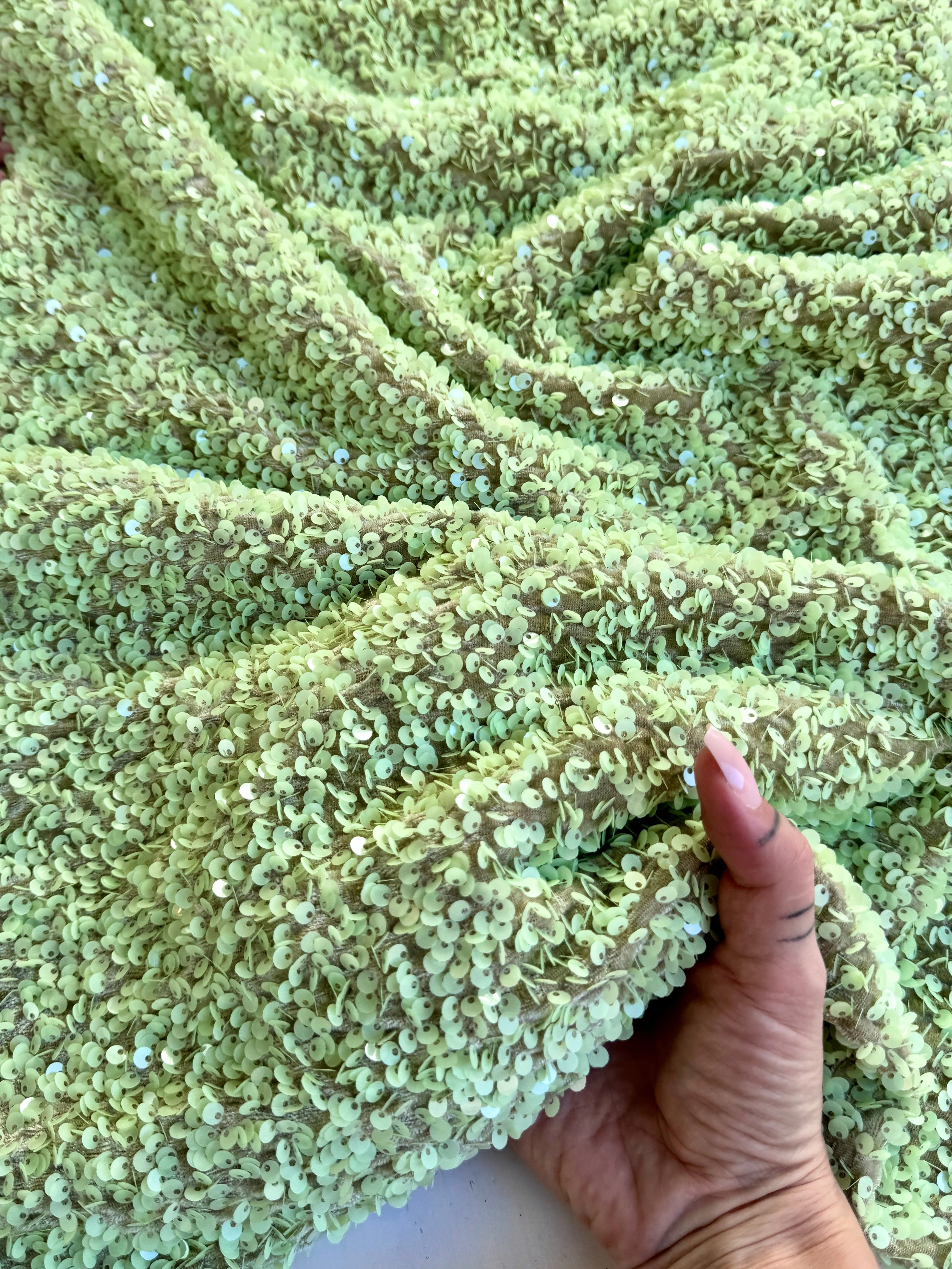 Pistachio Green Sequin on Velvet - Image 5