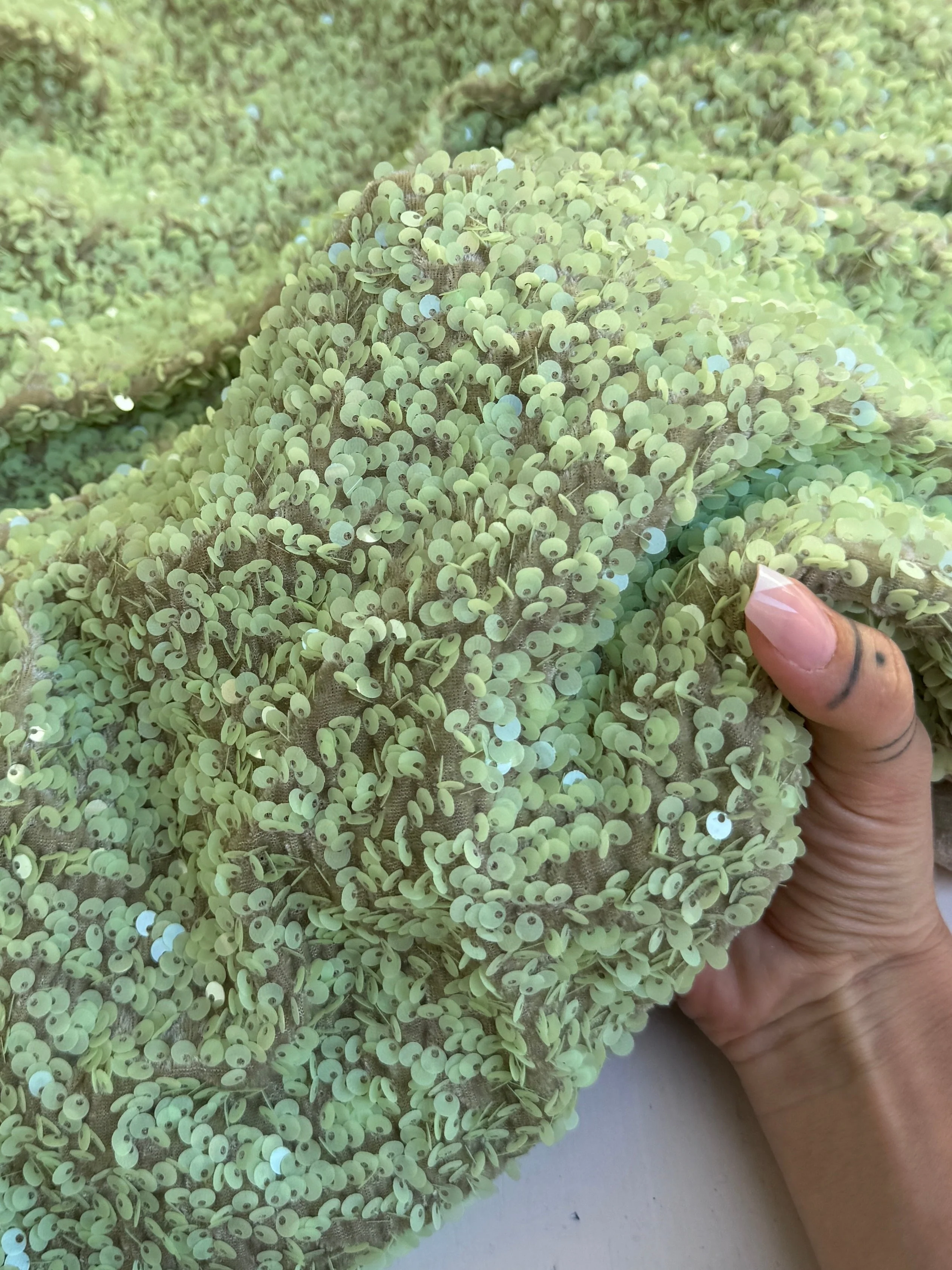 Pistachio Green Sequin on Velvet - Image 9