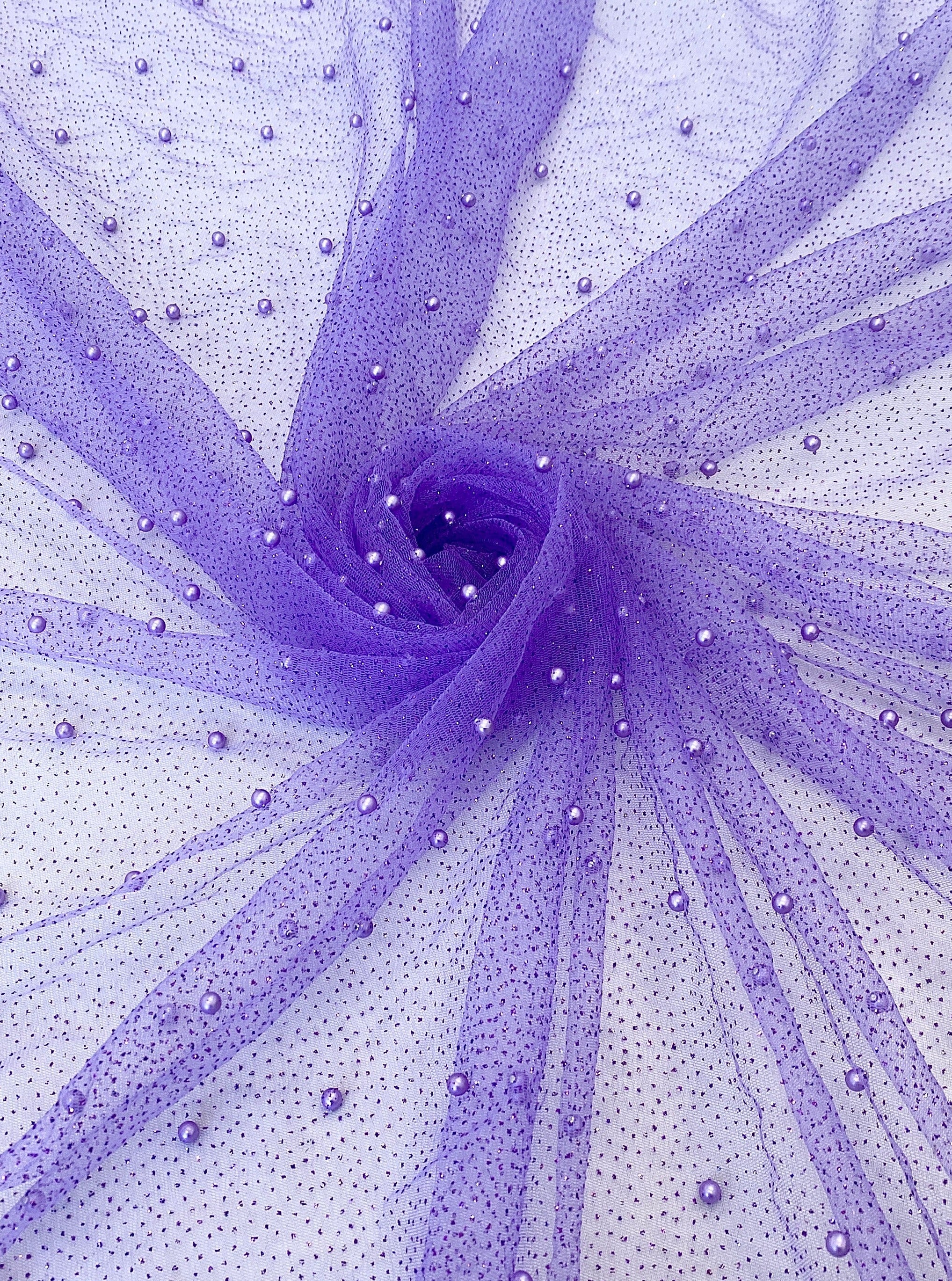 Lavender Pearl Beaded Glittery Mesh/Tulle - Image 3