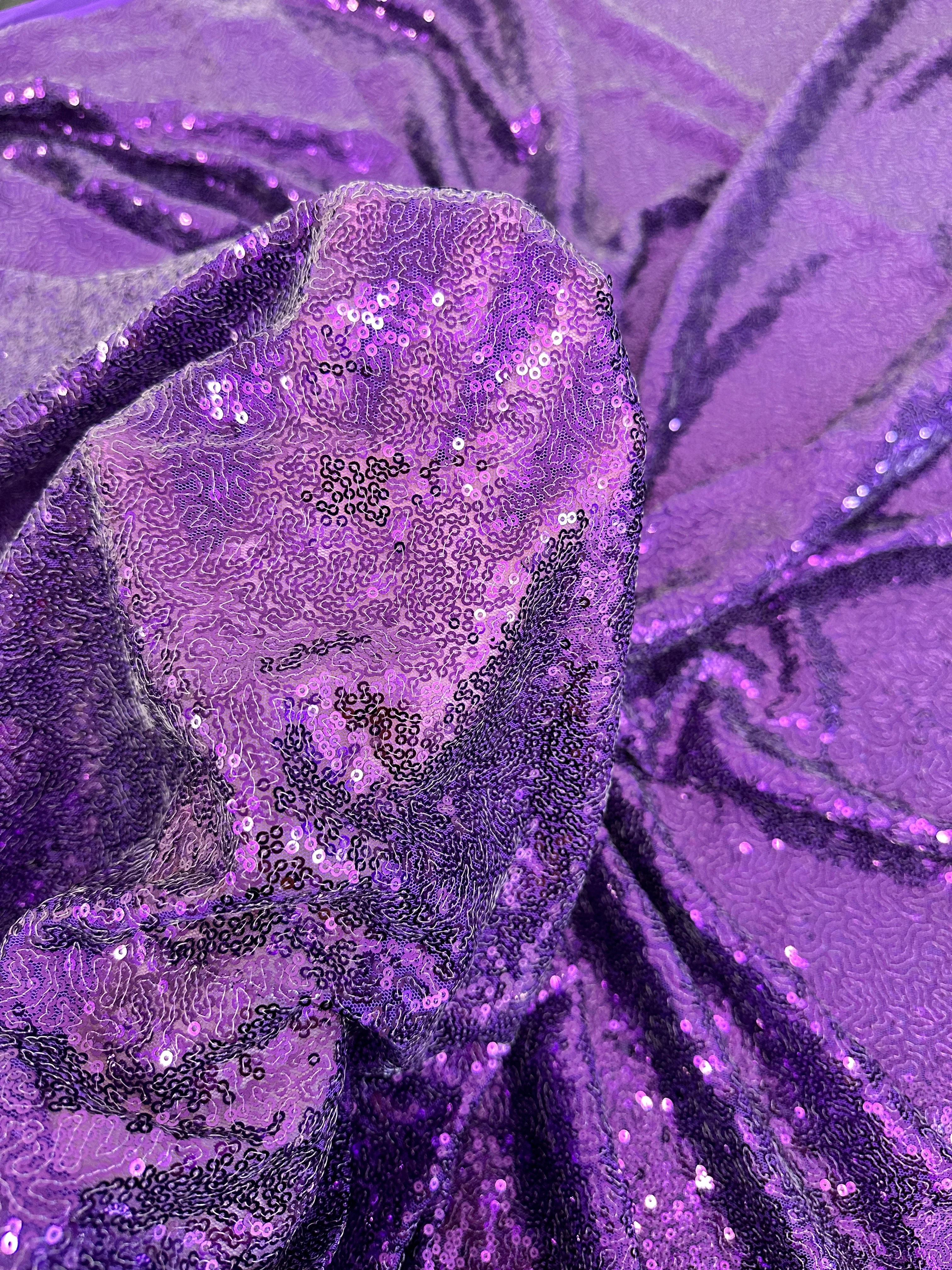 Purple Stretch Sequin on Mesh - Image 4