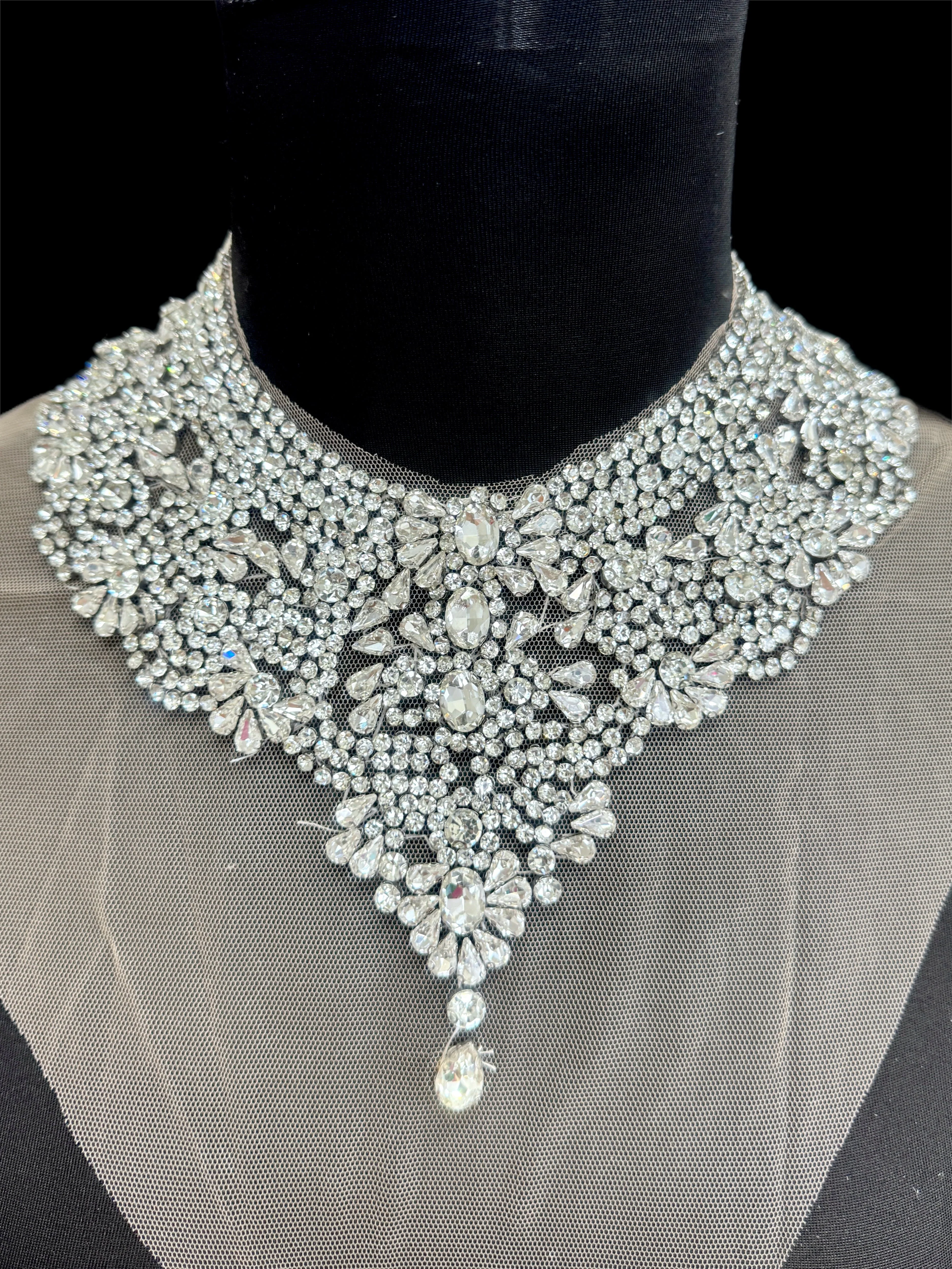 Queen Silver Rhinestone Necklace Applique
