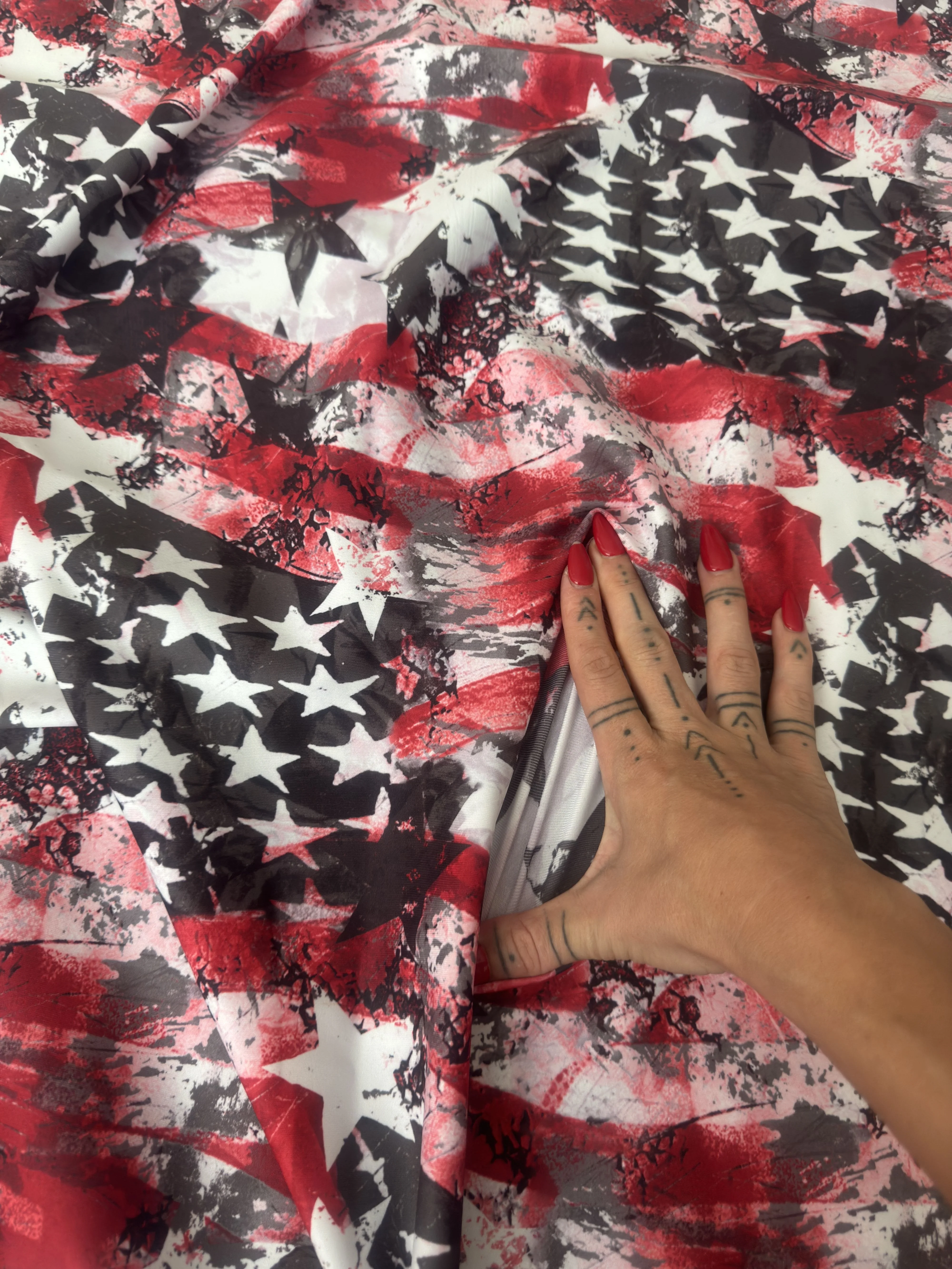 Red & Black Abstract American Flag Nylon Spandex - Image 6