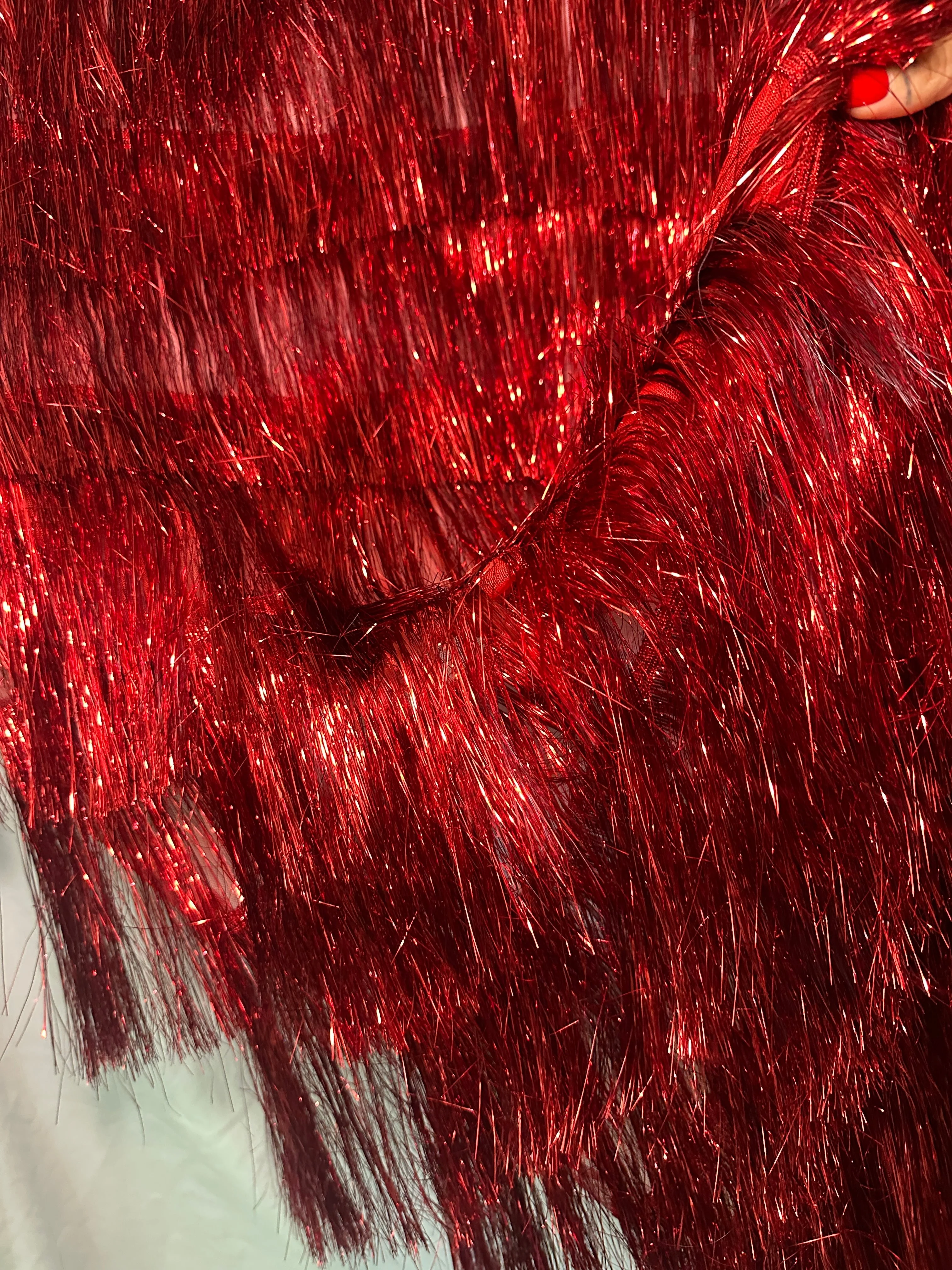 Red Fringe Metallic Mesh Base Fabric - Image 3