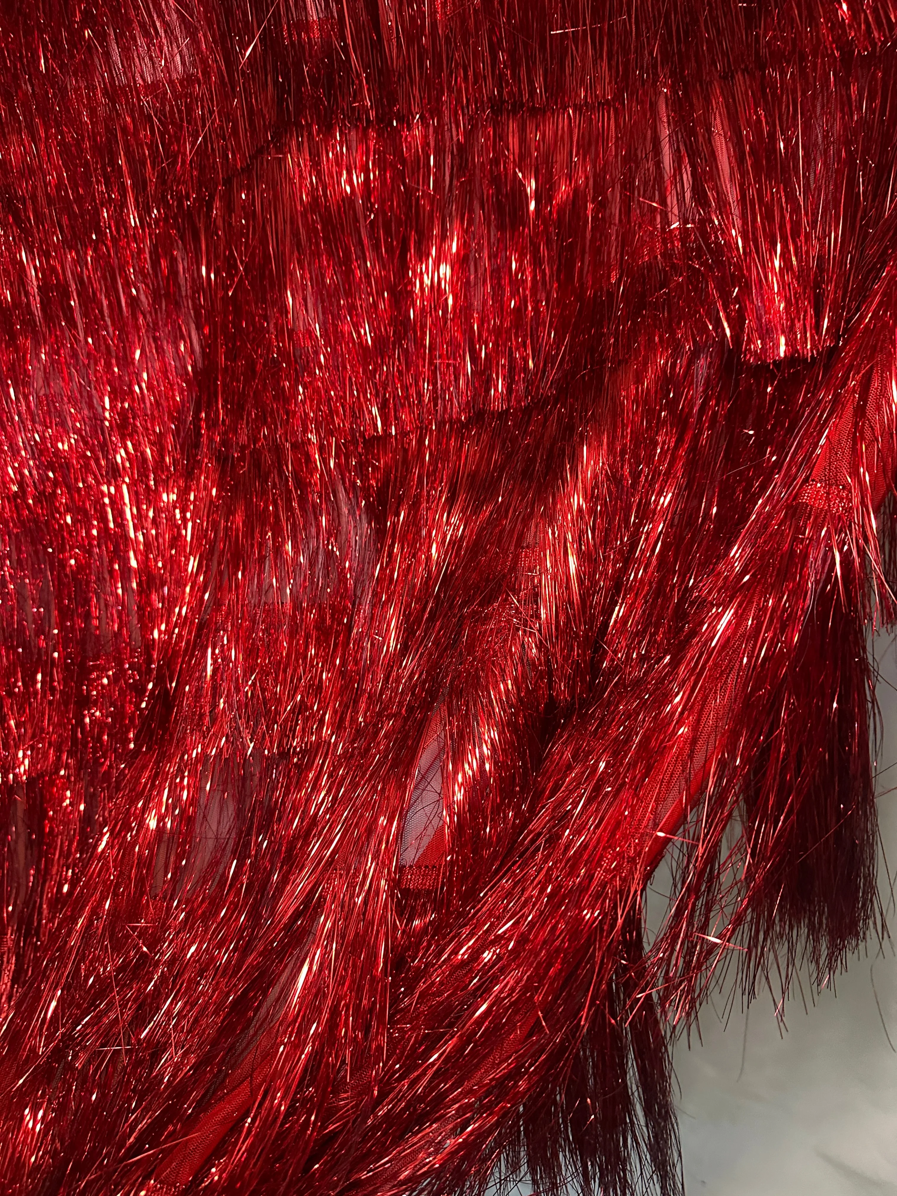 Red Fringe Metallic Mesh Base Fabric - Image 4