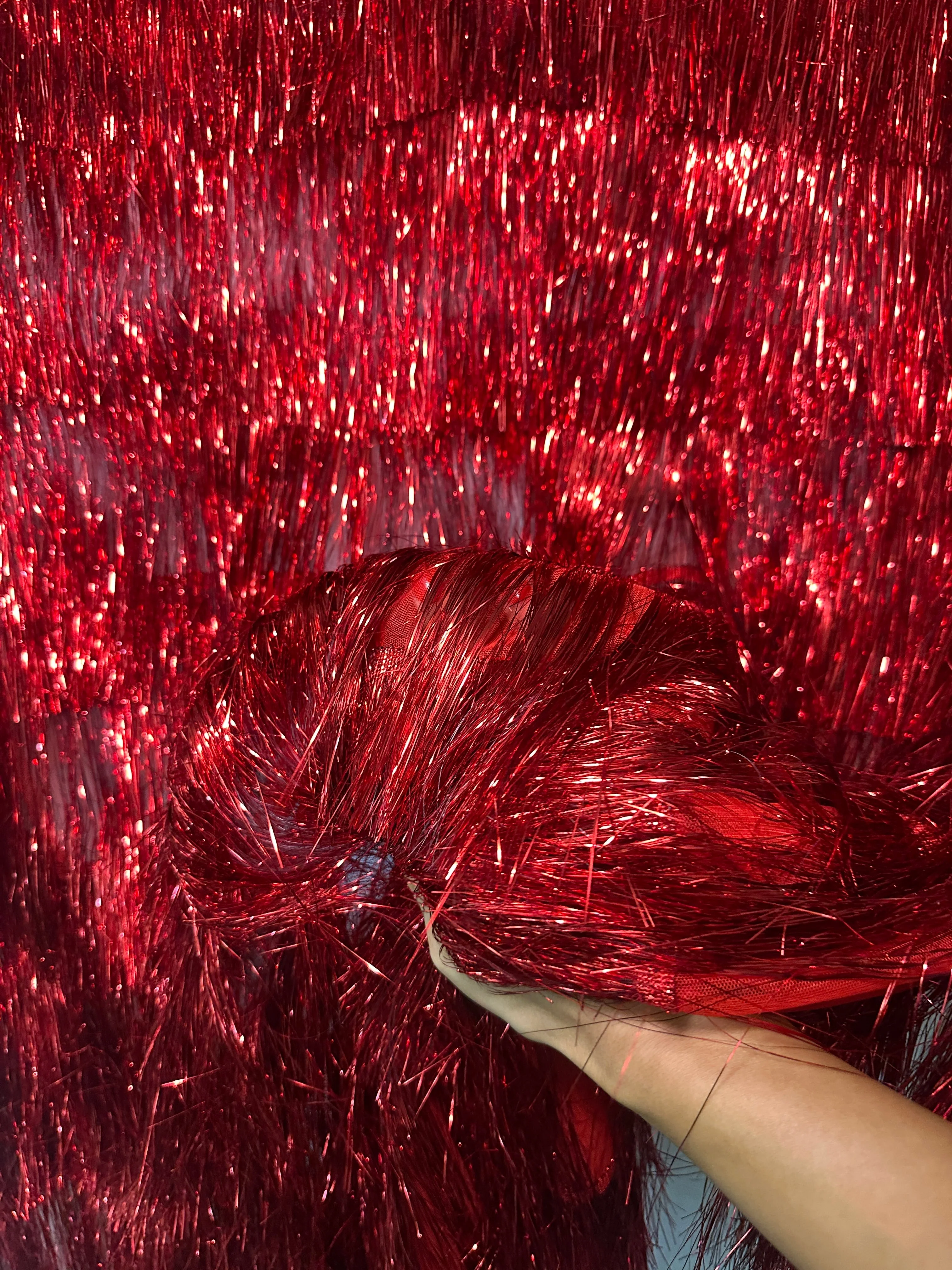 Red Fringe Metallic Mesh Base Fabric - Image 5