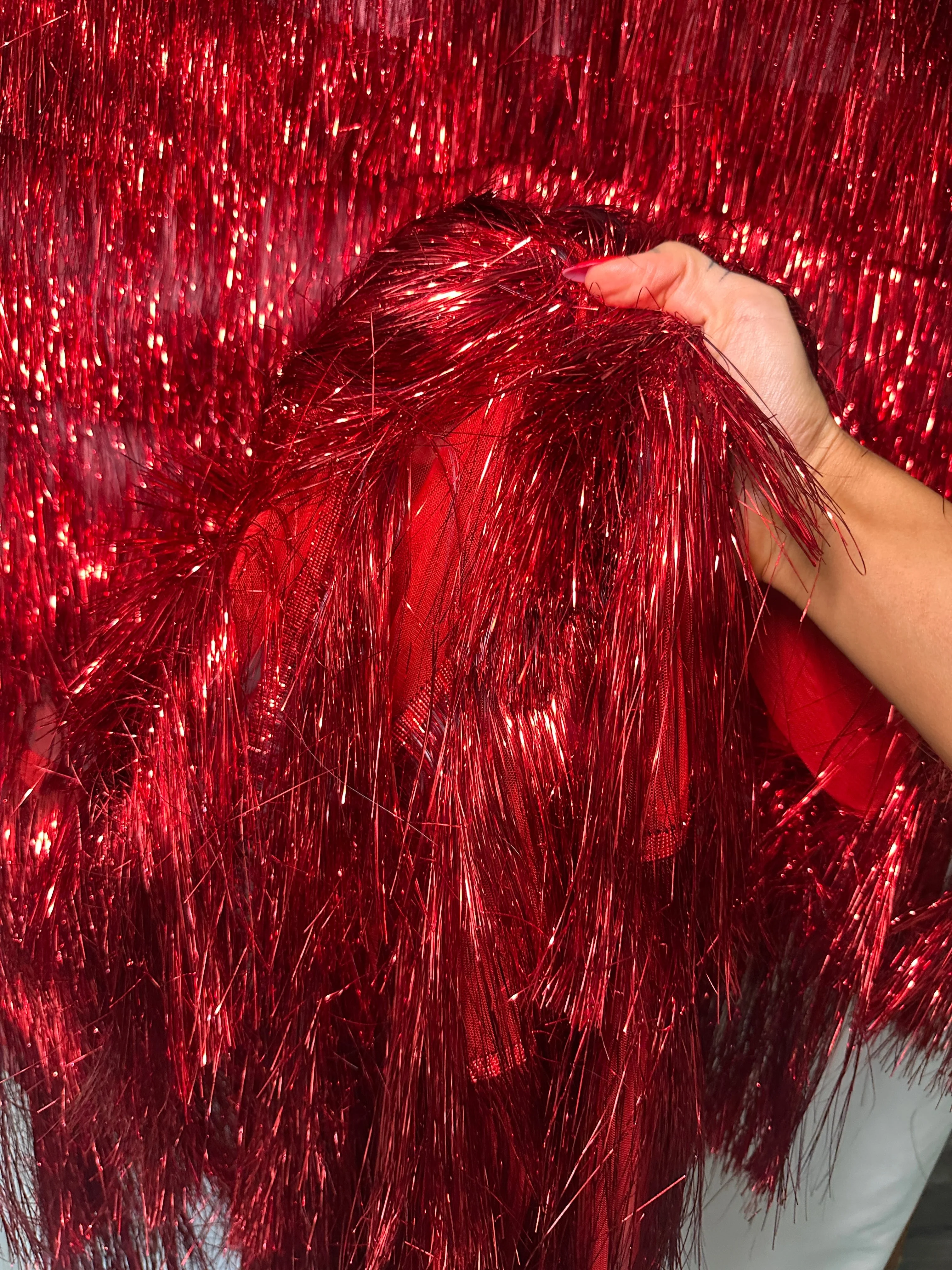 Red Fringe Metallic Mesh Base Fabric - Image 6