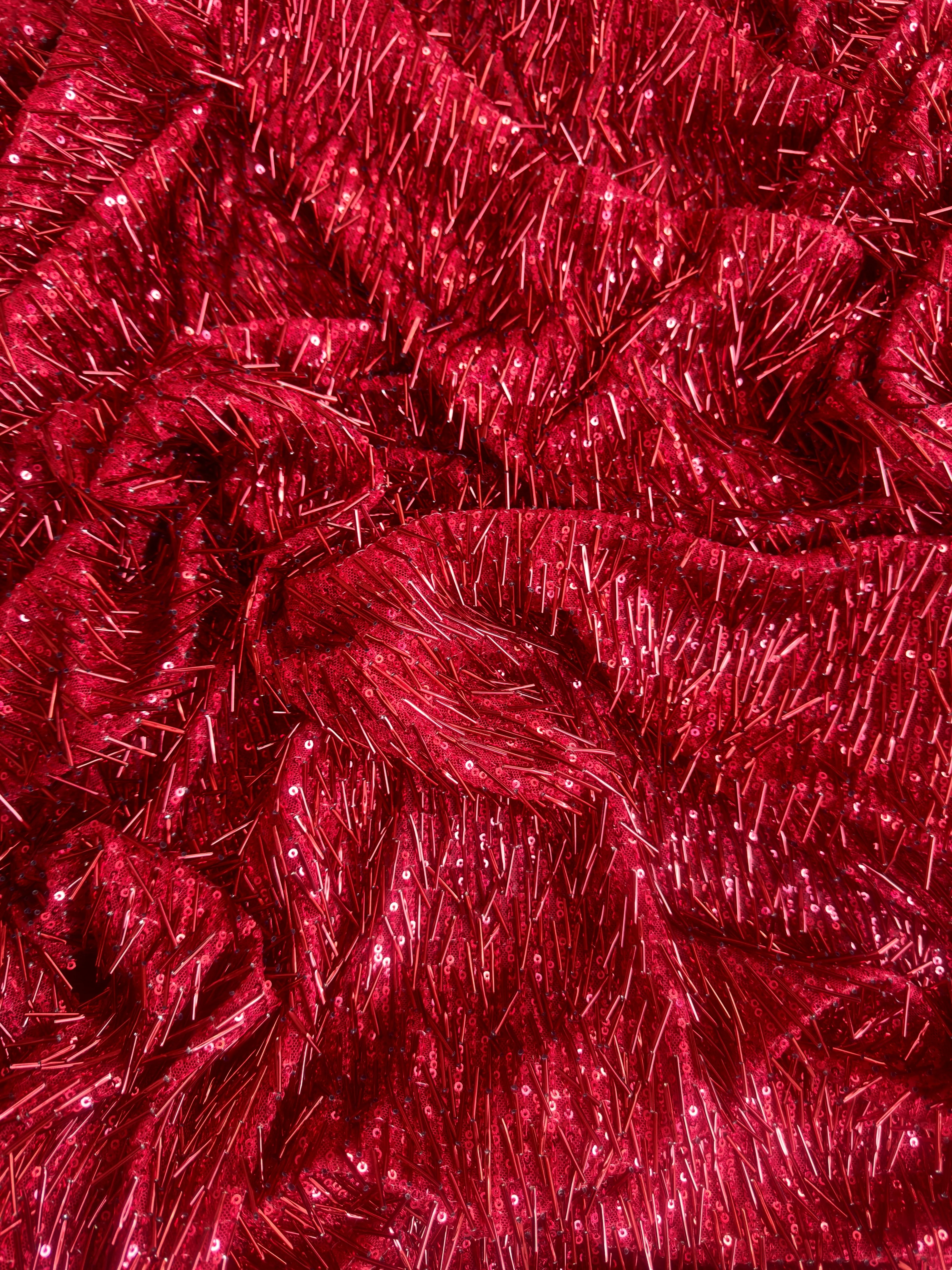 Red Fringe Sequin on Mesh