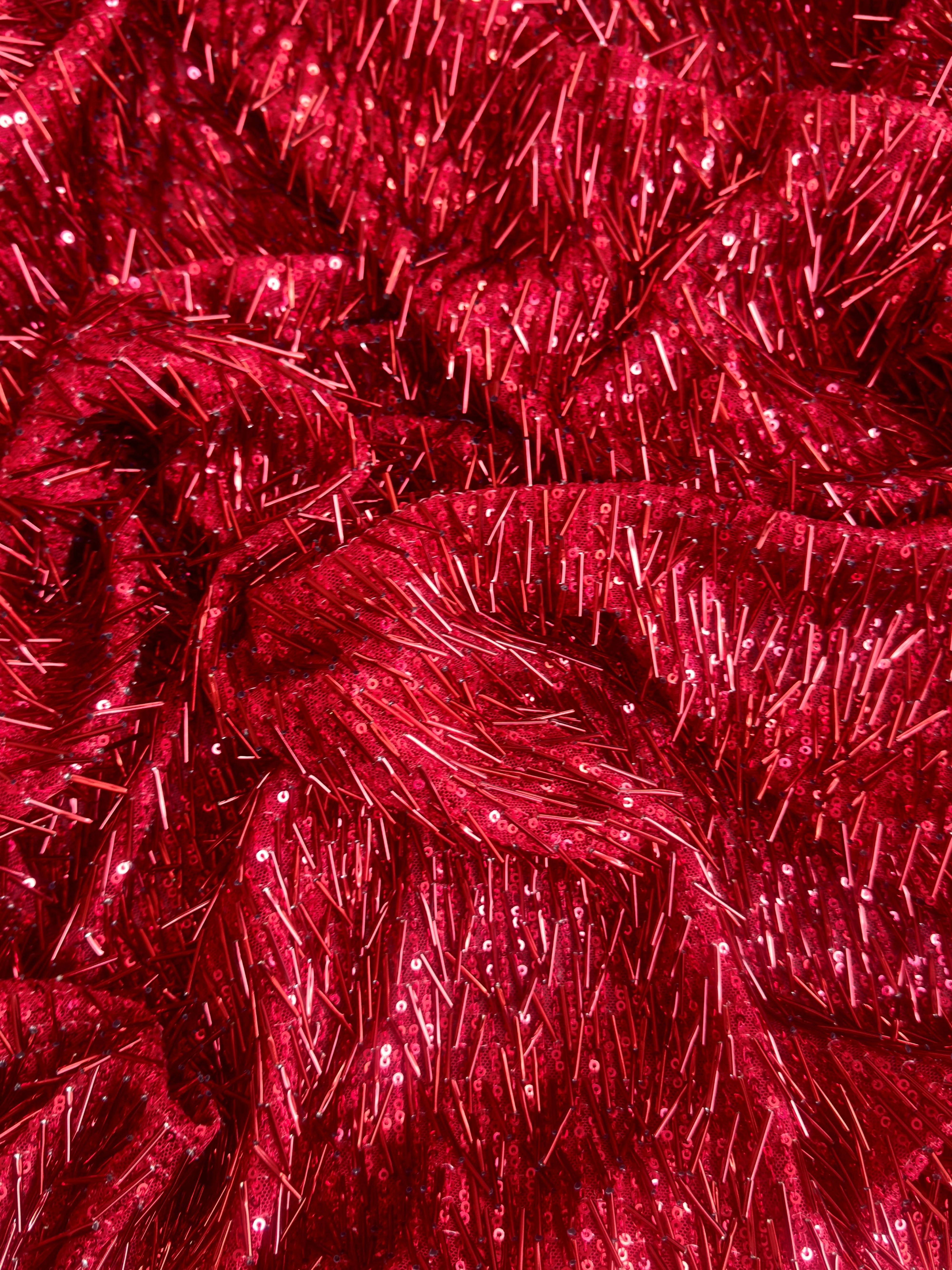 Red Fringe Sequin on Mesh - Image 2