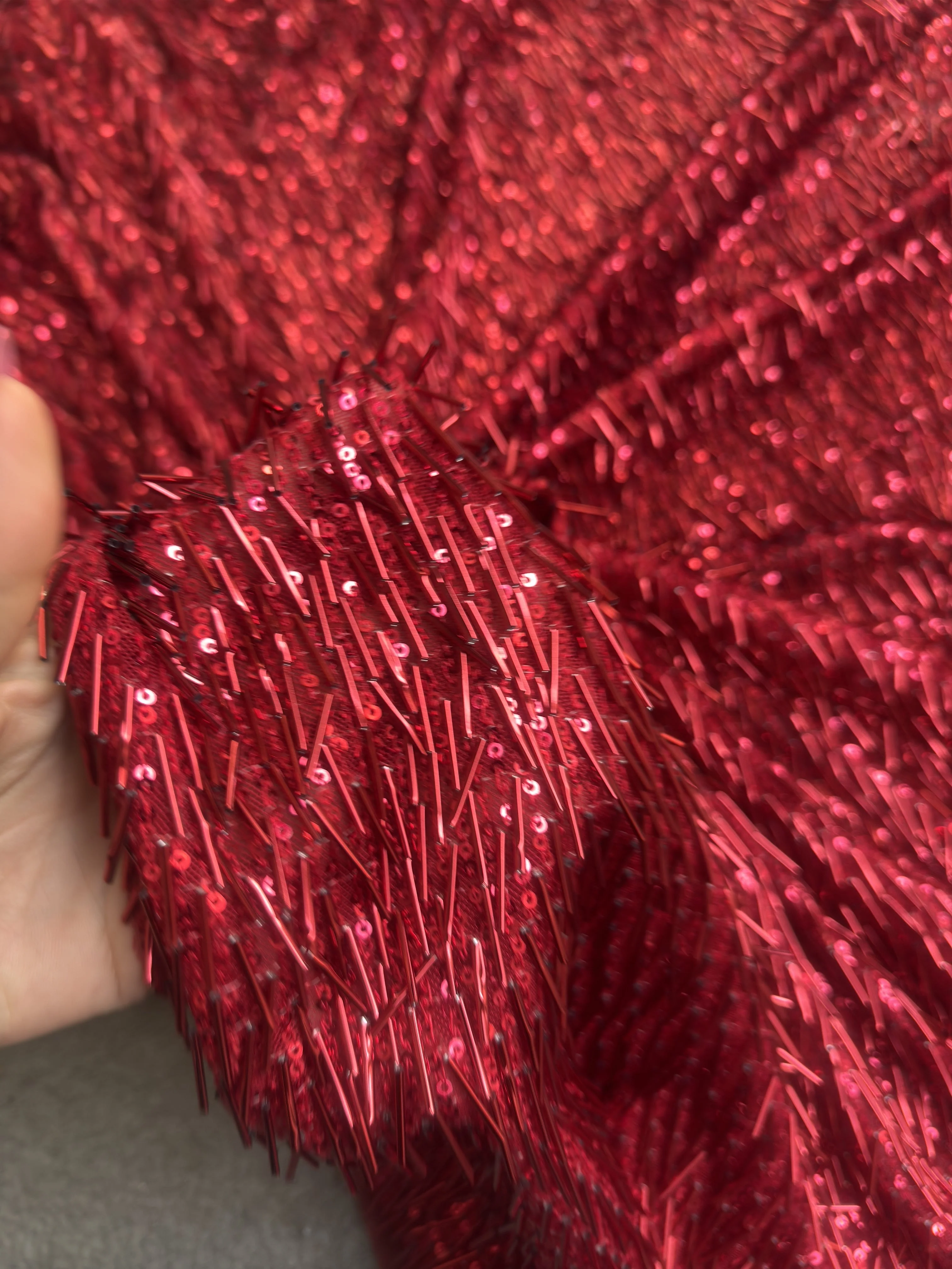 Red Fringe Sequin on Mesh - Image 4