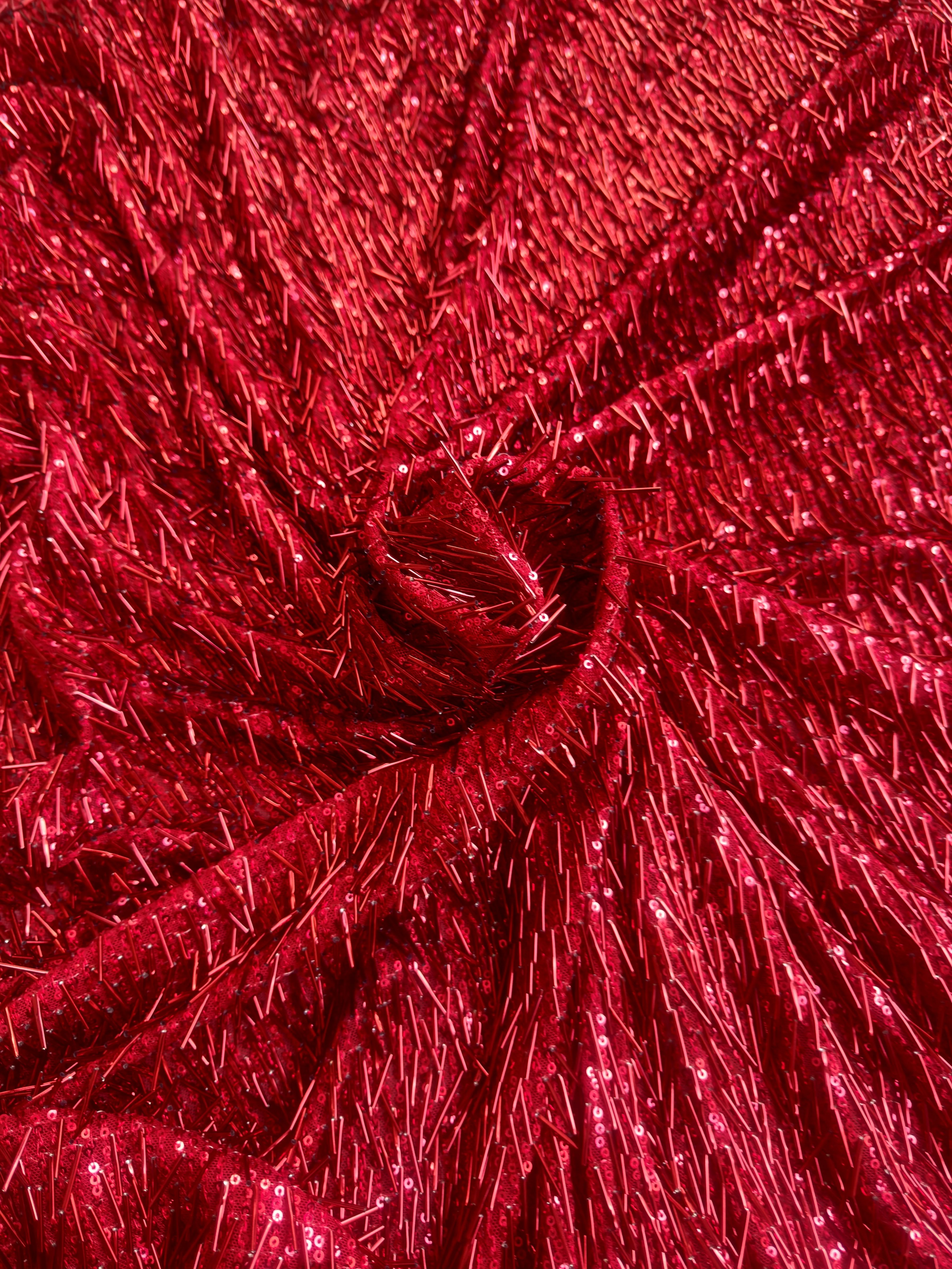 Red Fringe Sequin on Mesh - Image 5