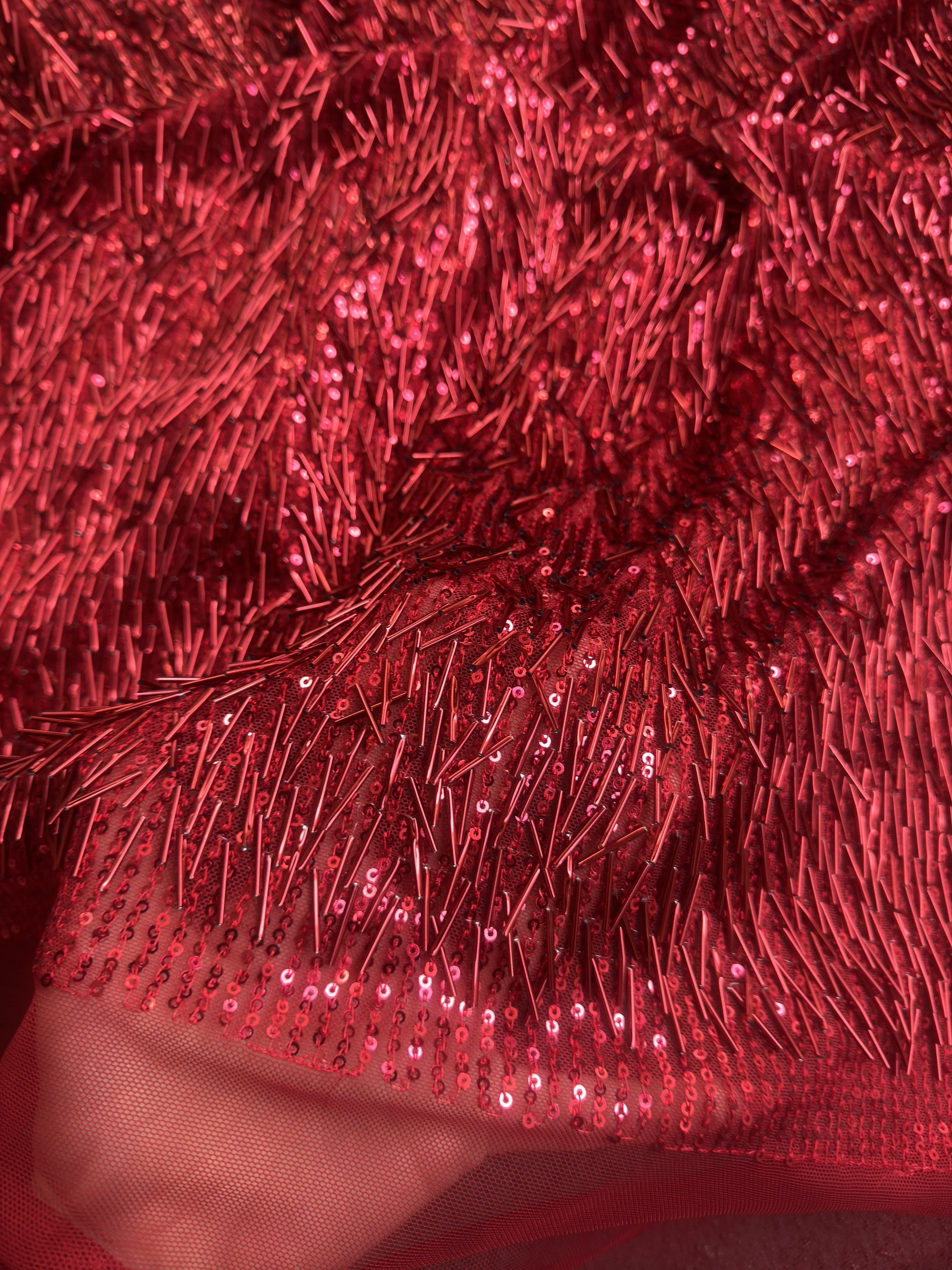 Red Fringe Sequin on Mesh - Image 6