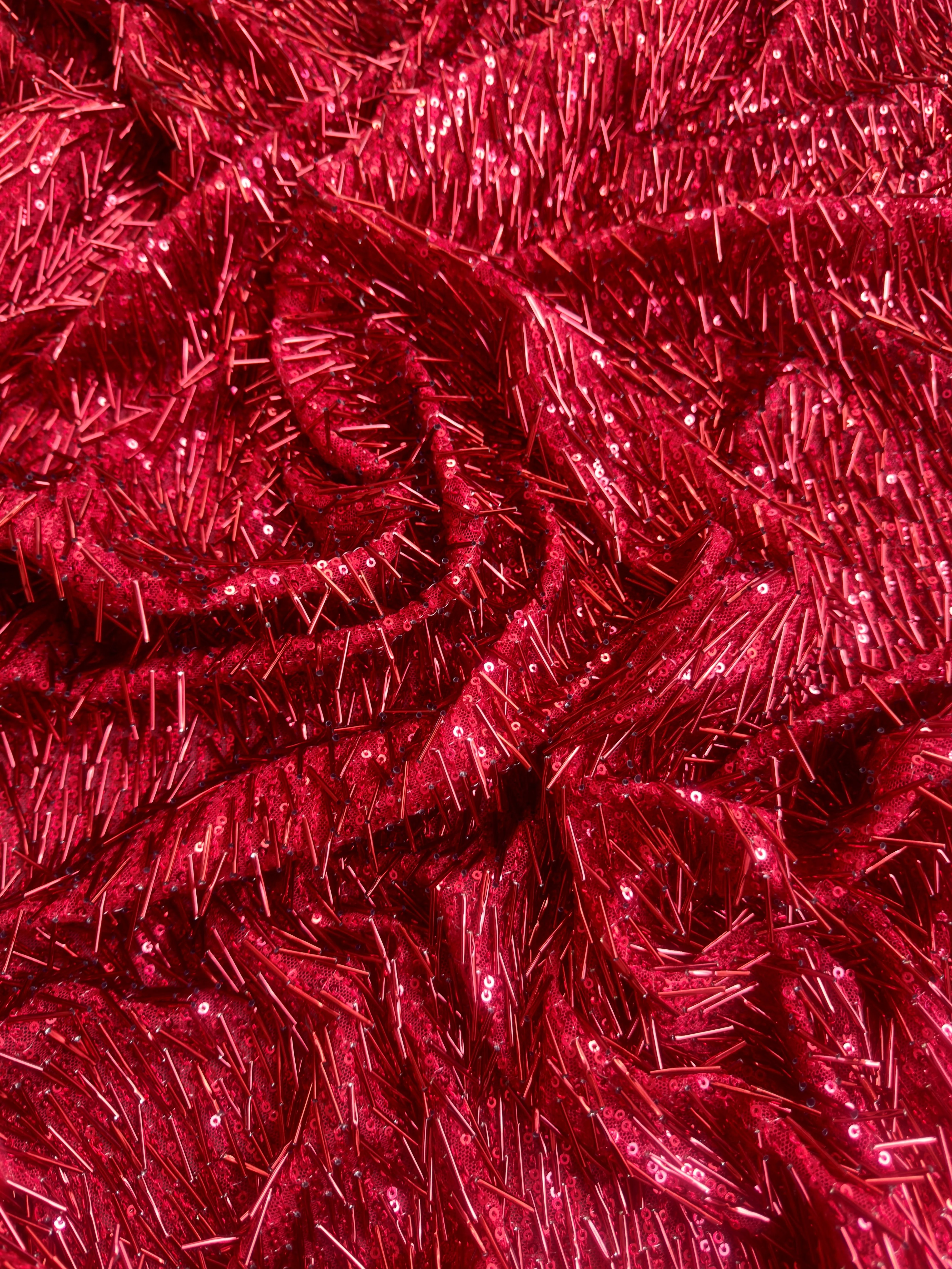 Red Fringe Sequin on Mesh - Image 7