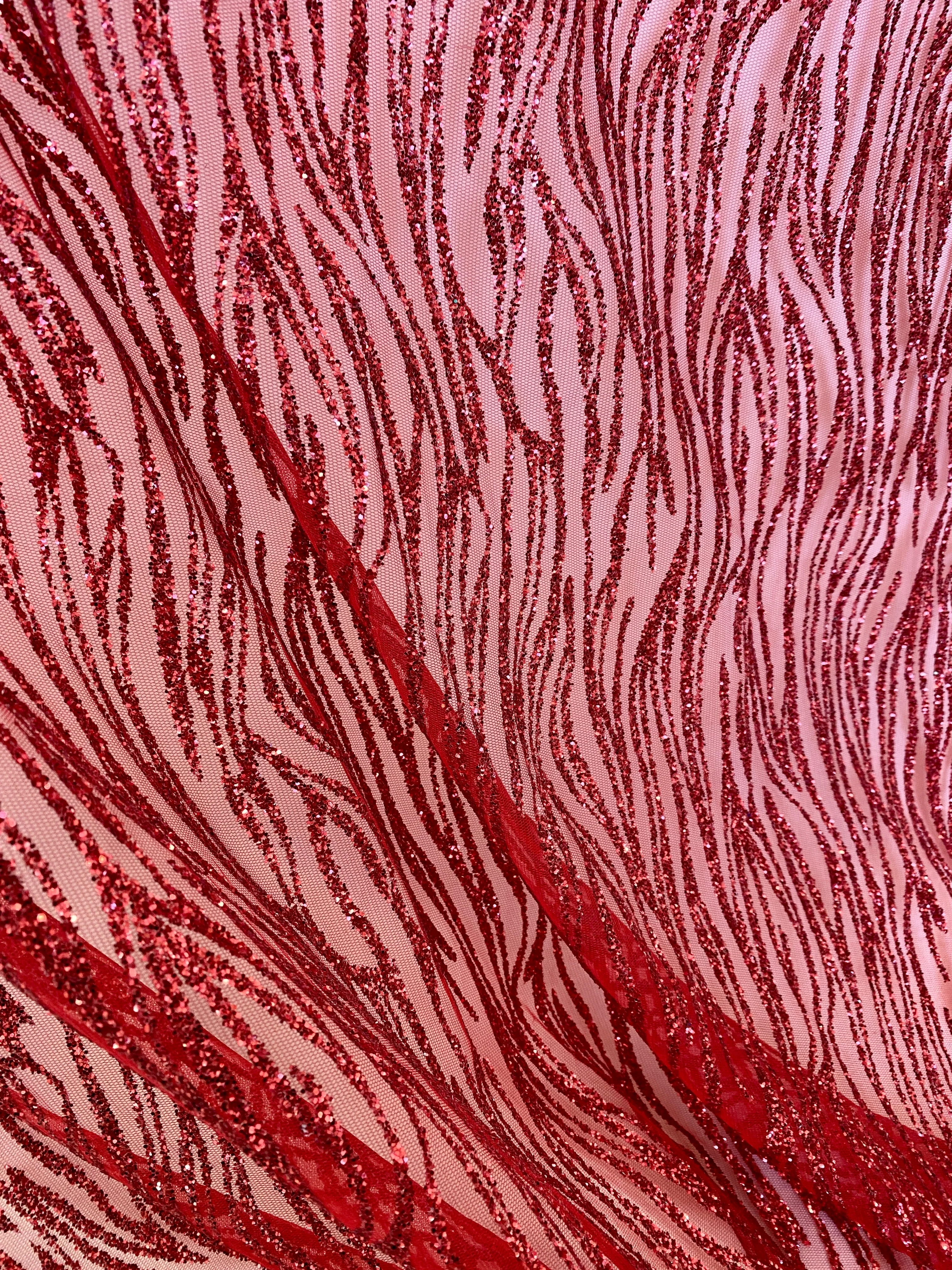 Red Glitter Wave Design Lace - Image 3