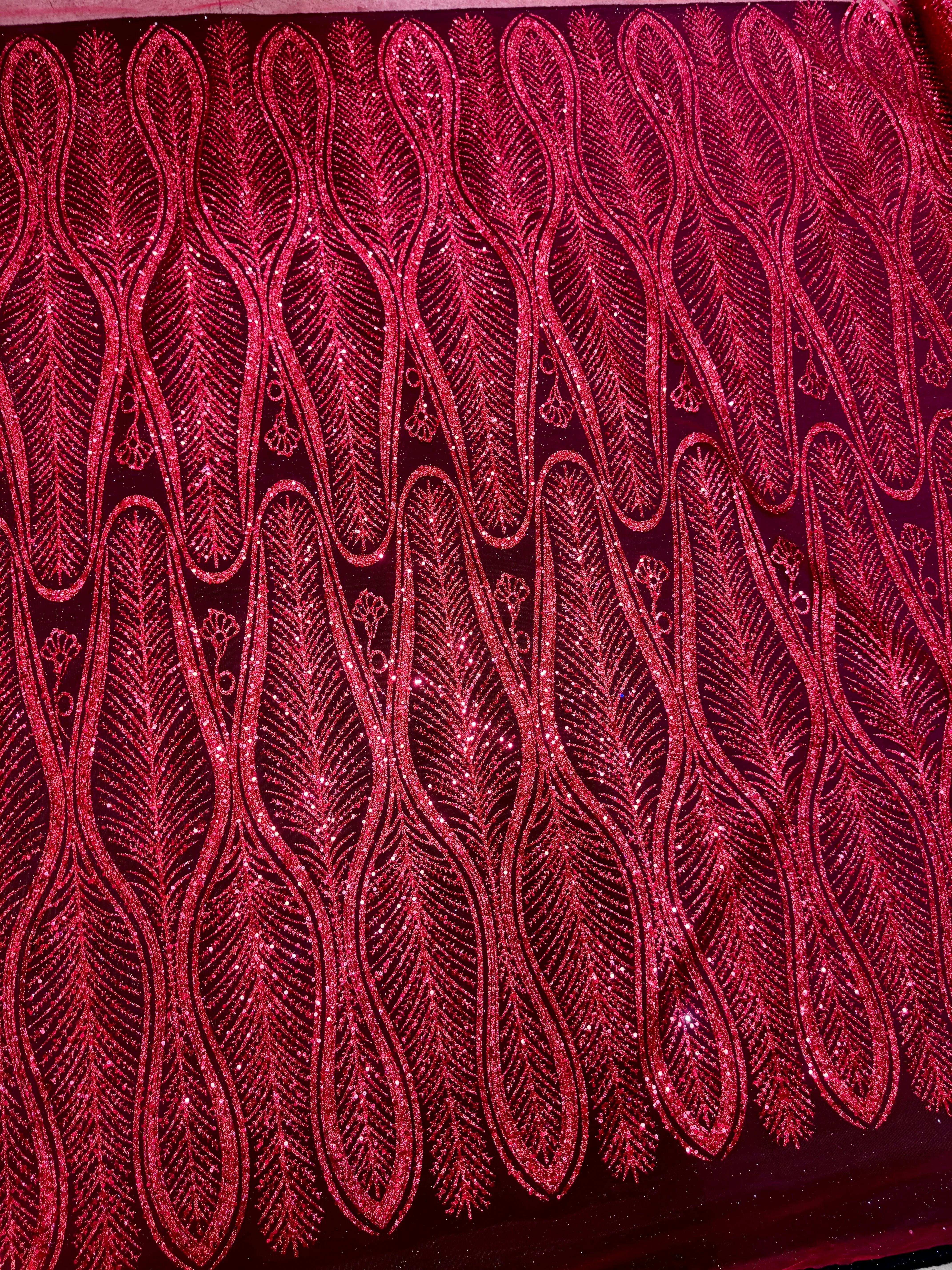 Red Glitter Sequin Geometric Lace