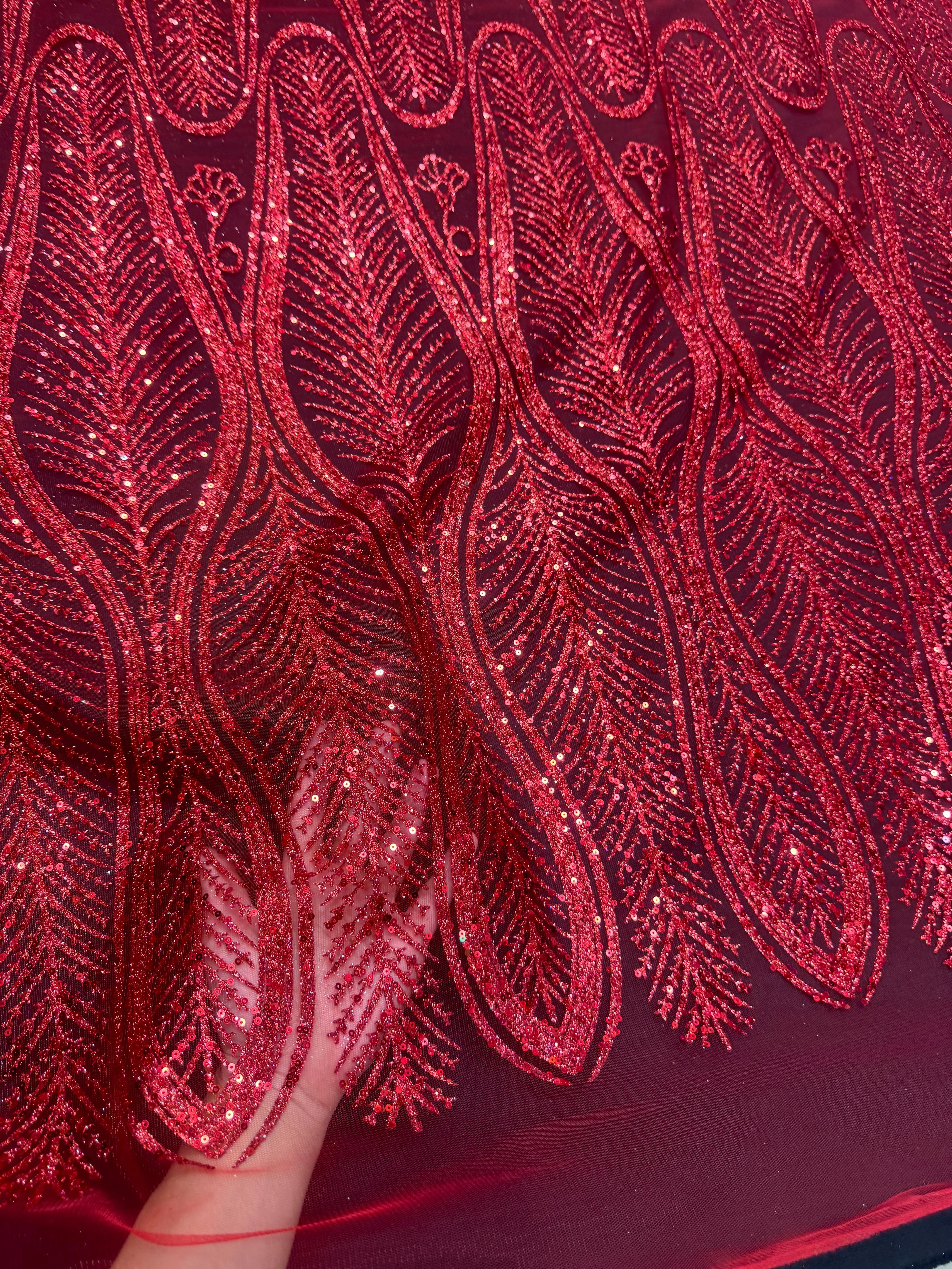 Red Glitter Sequin Geometric Lace - Image 3