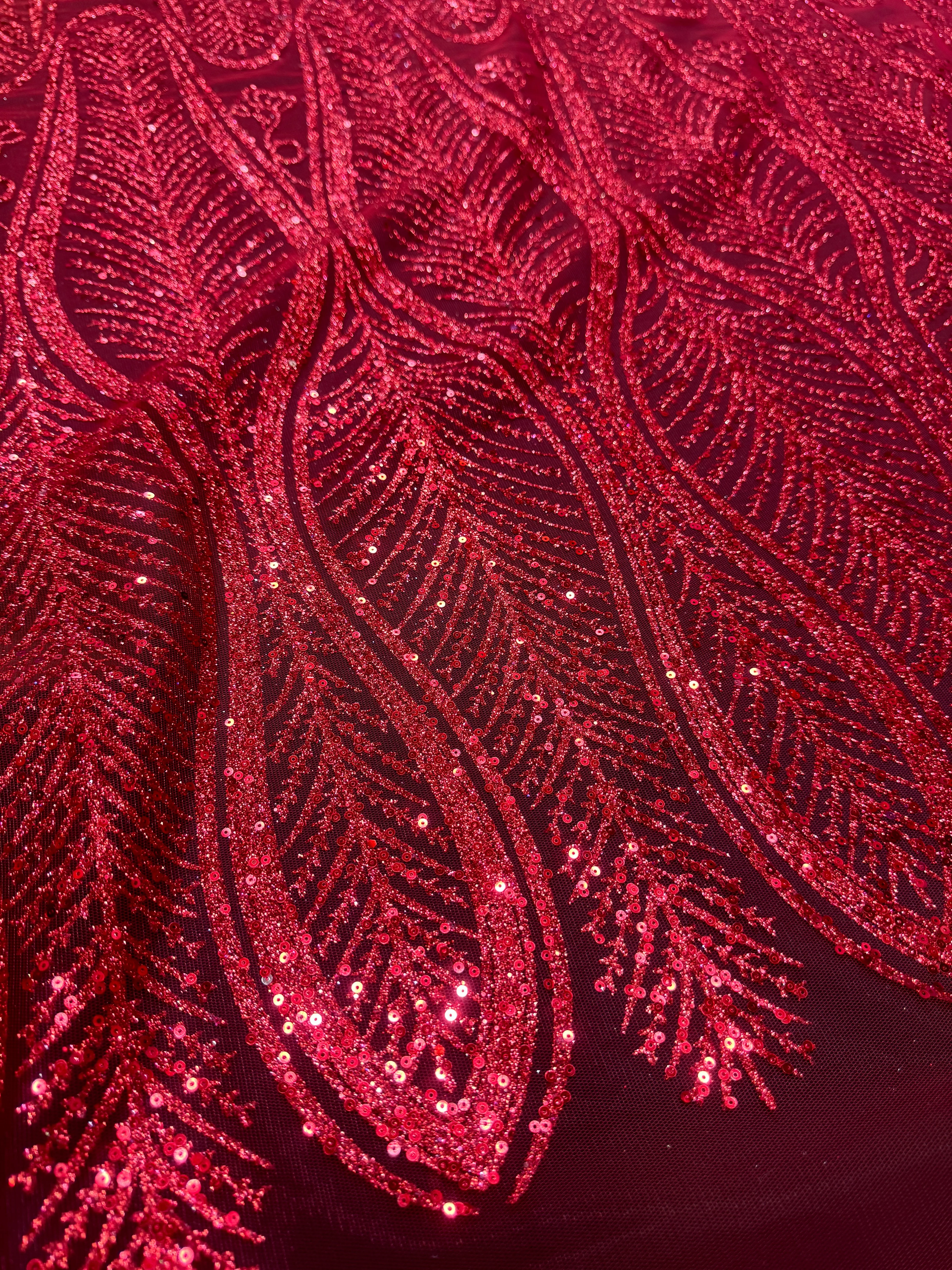 Red Glitter Sequin Geometric Lace - Image 4