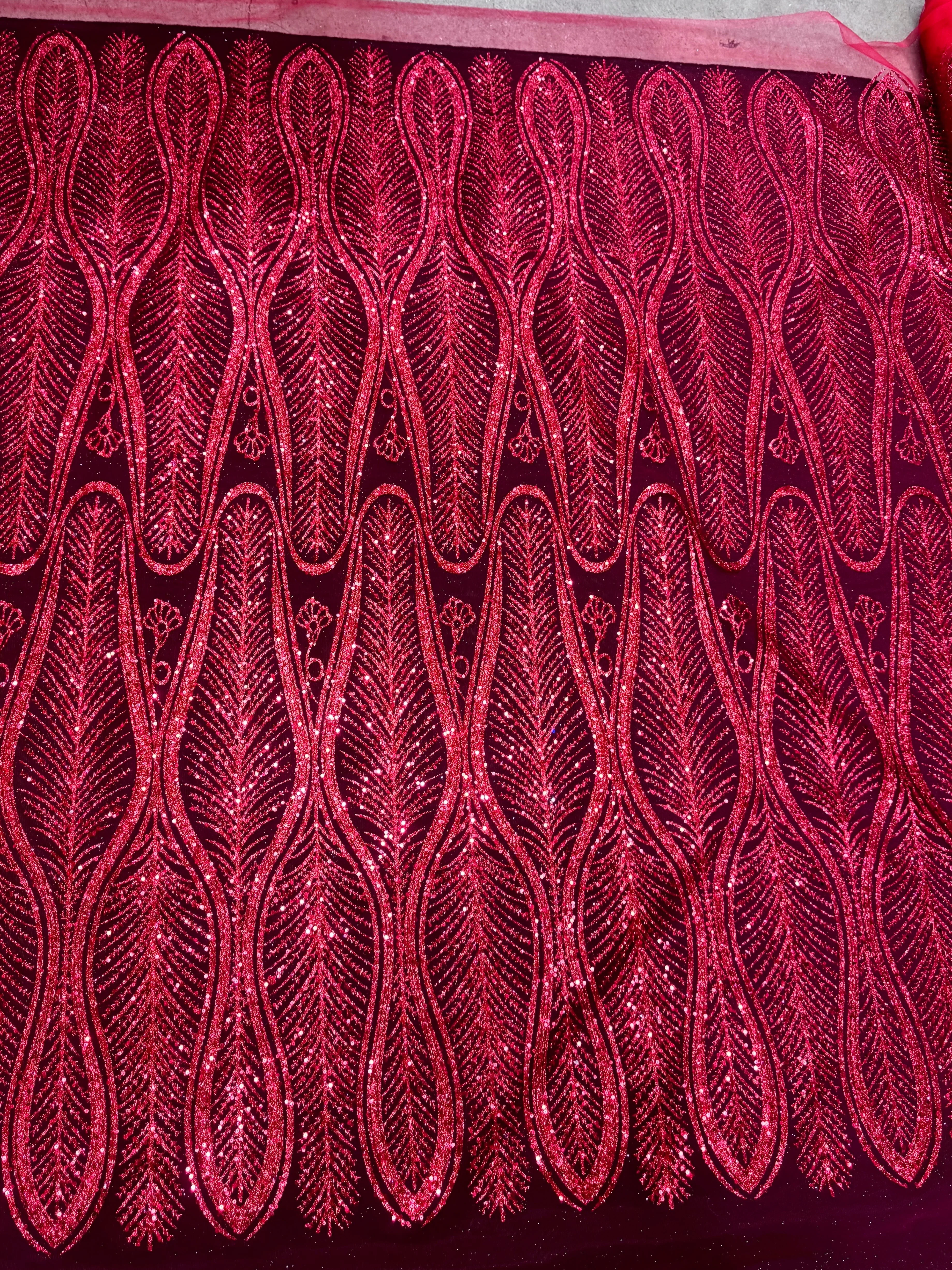 Red Glitter Sequin Geometric Lace - Image 6