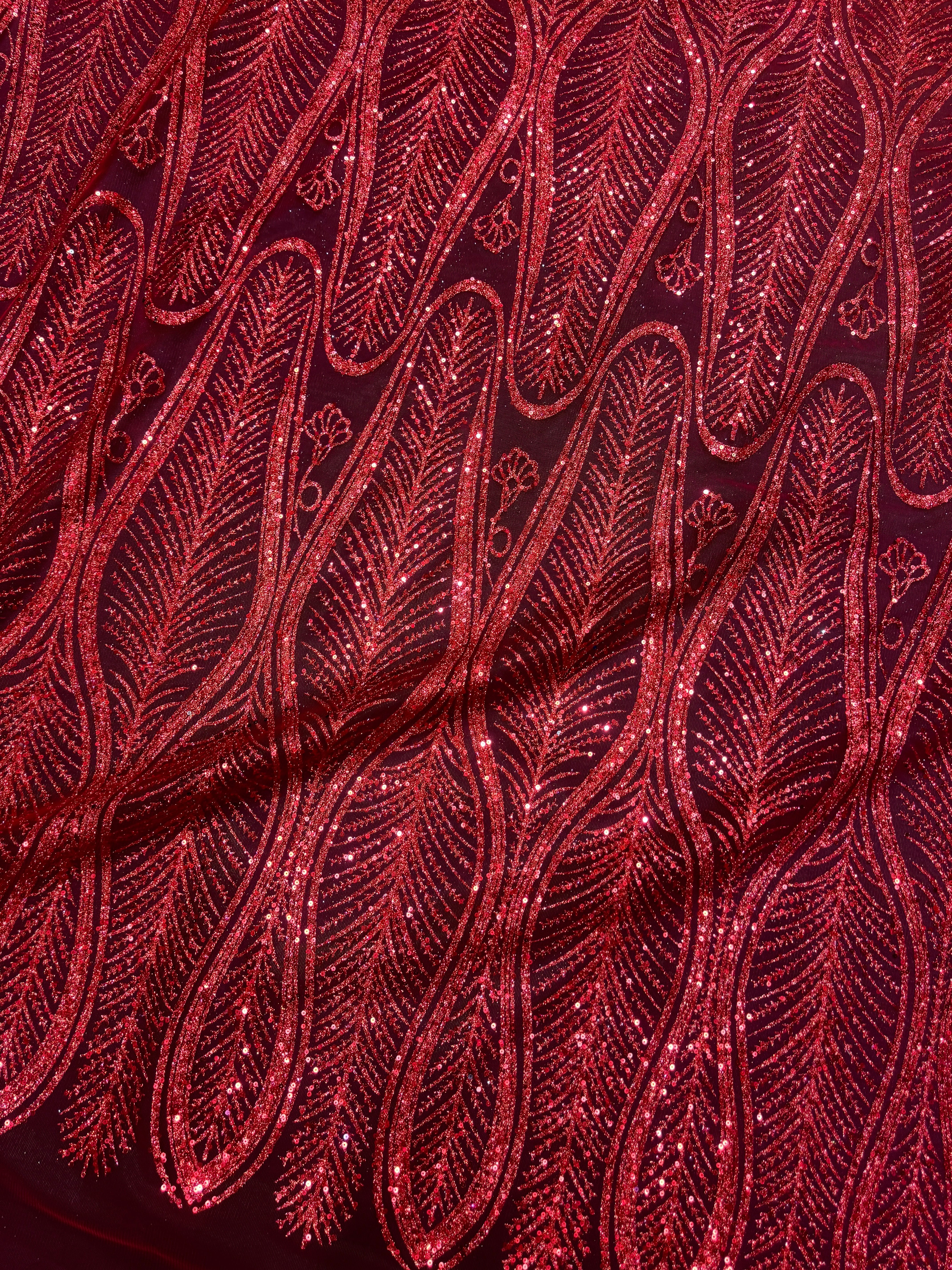 Red Glitter Sequin Geometric Lace - Image 7