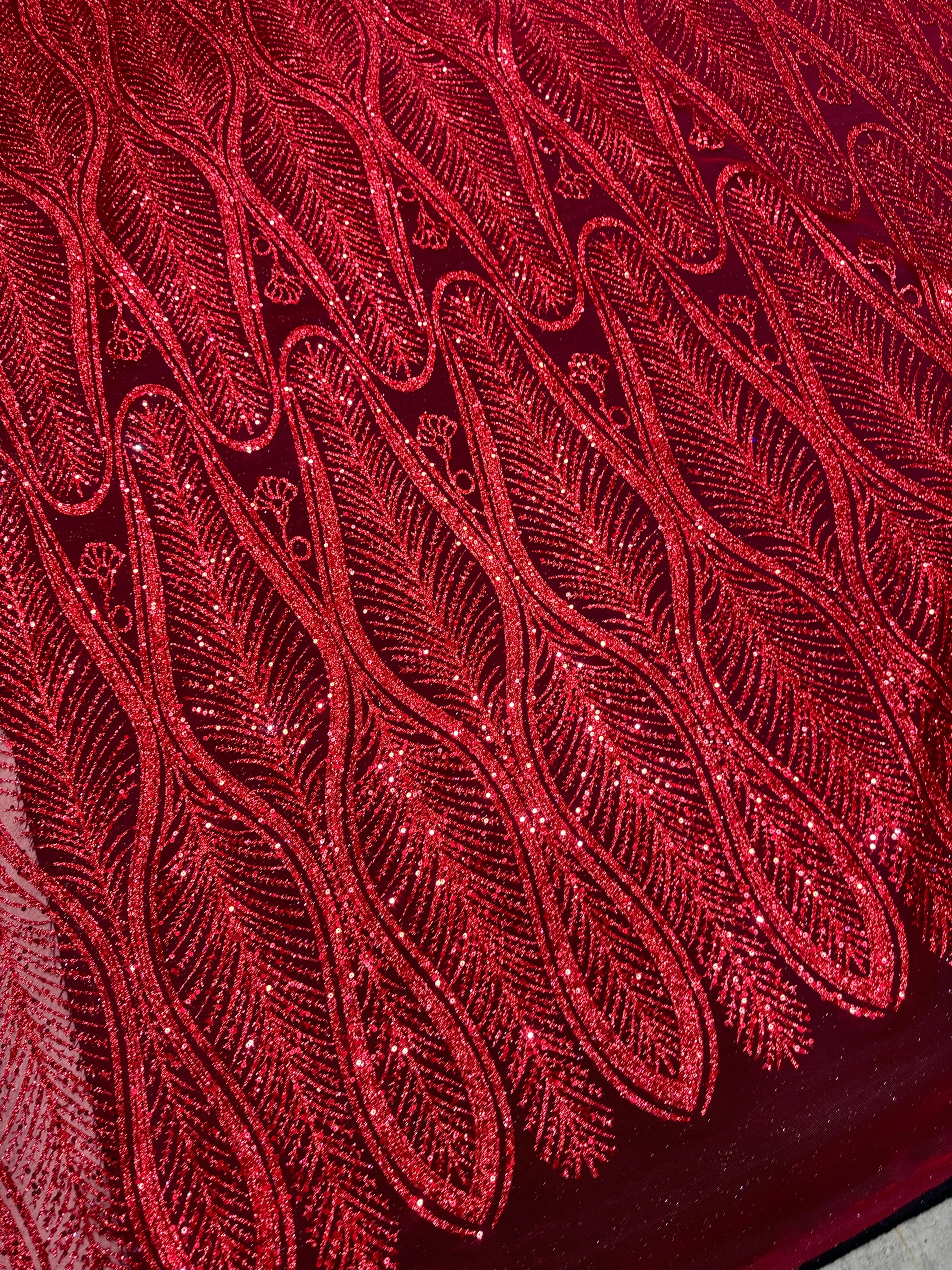 Red Glitter Sequin Geometric Lace - Image 8