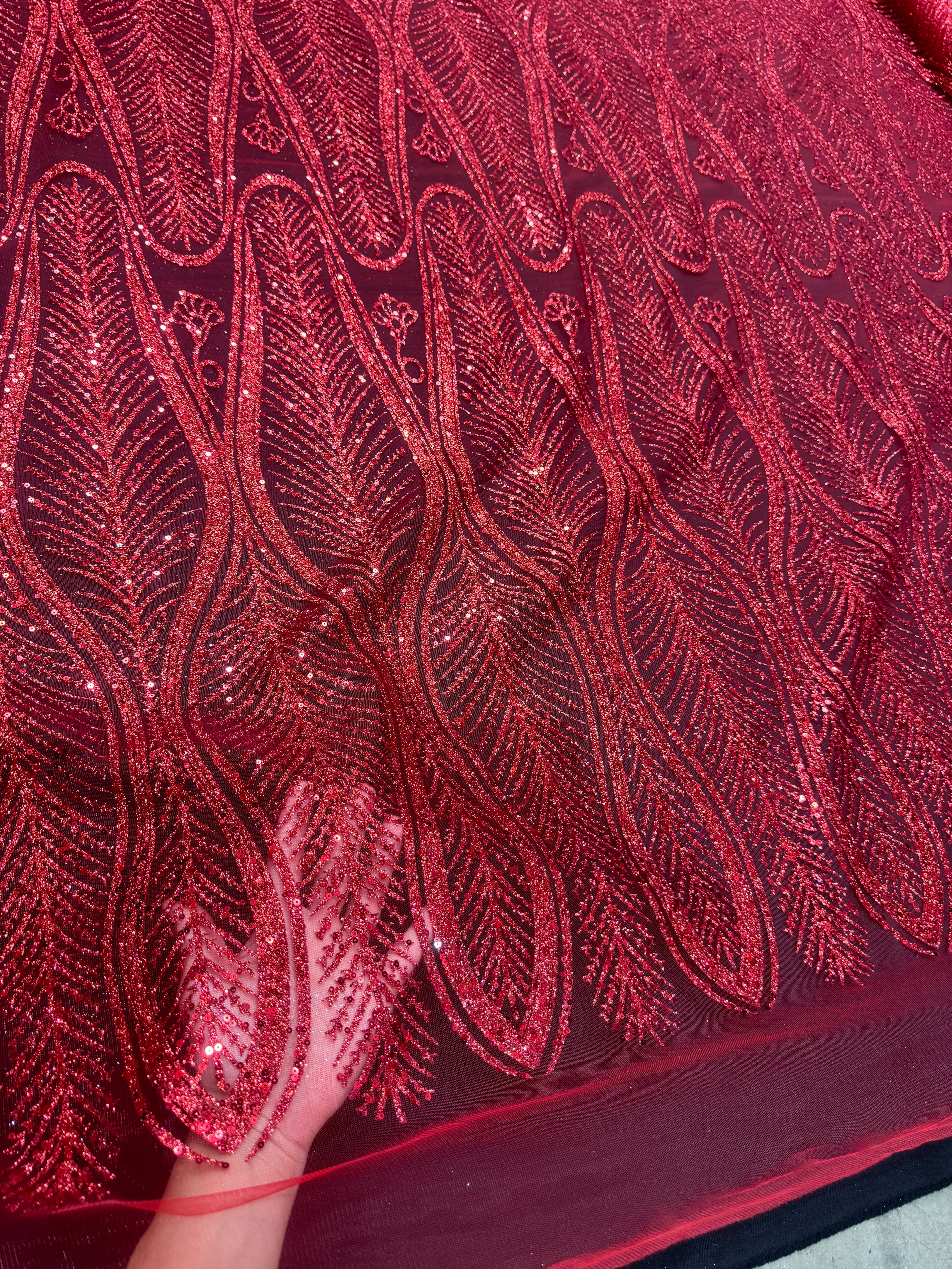 Red Glitter Sequin Geometric Lace - Image 9