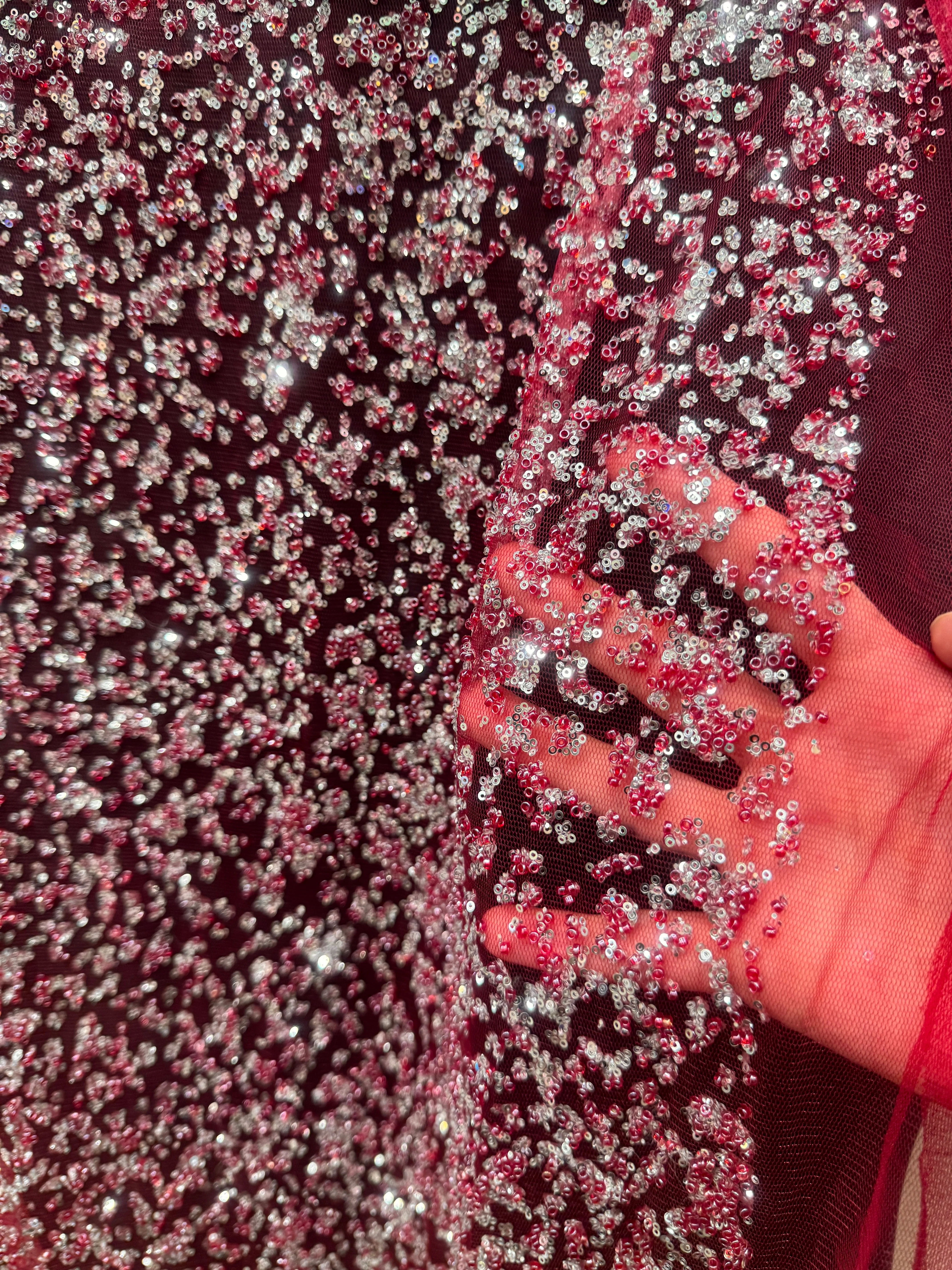 Red-Silver Beaded Sequin Lace - Image 3