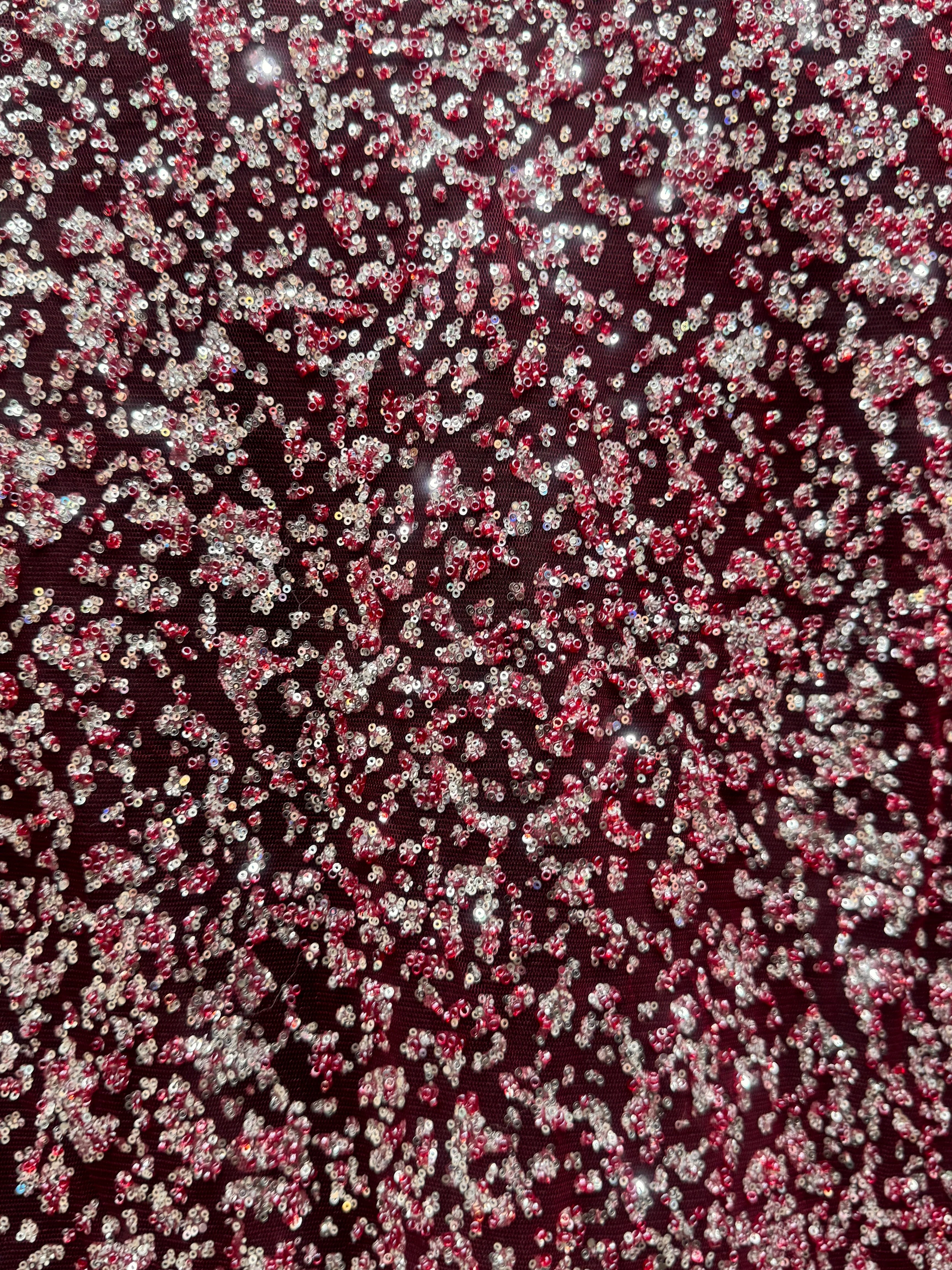 Red-Silver Beaded Sequin Lace - Image 4