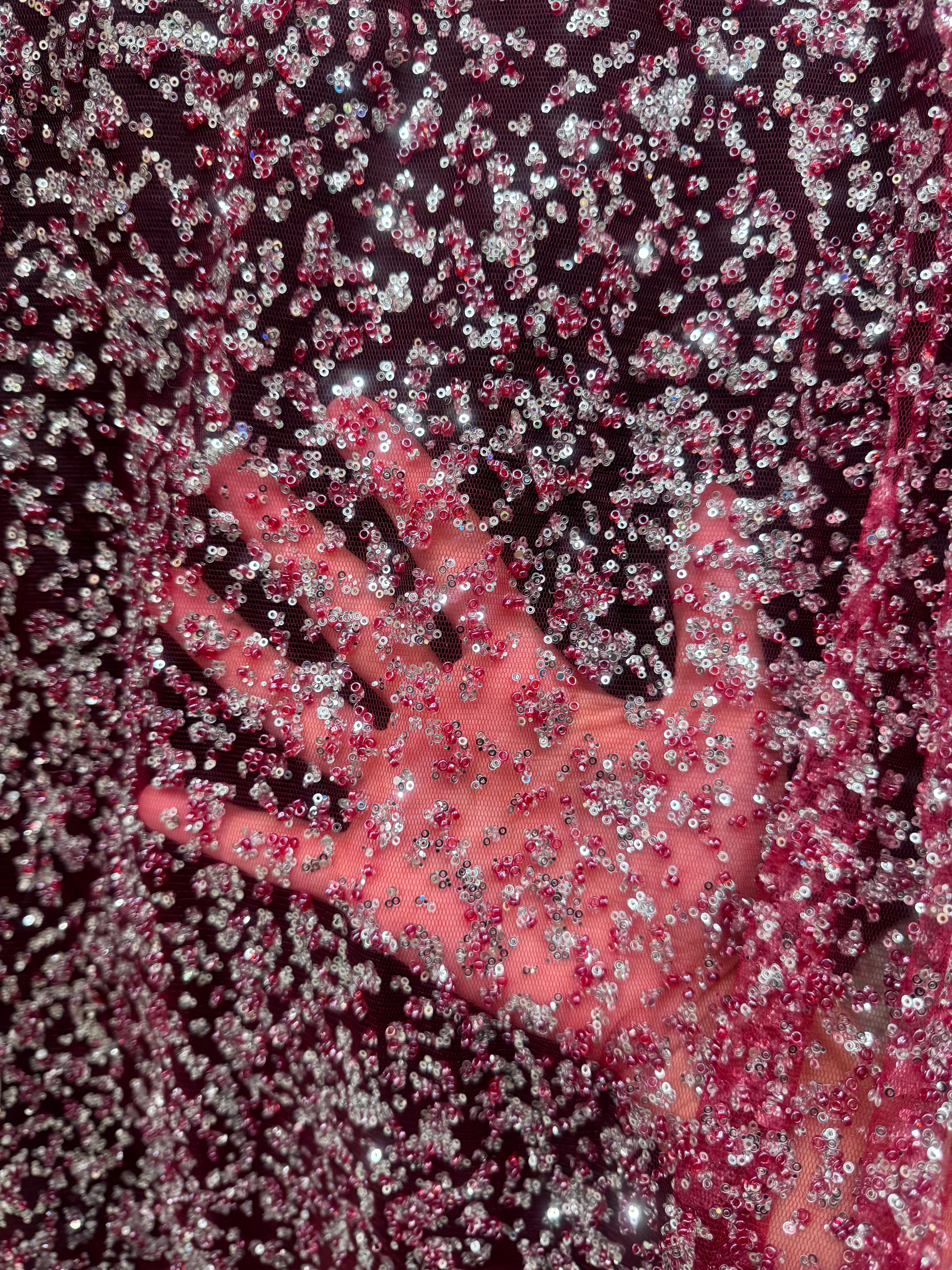 Red-Silver Beaded Sequin Lace - Image 5