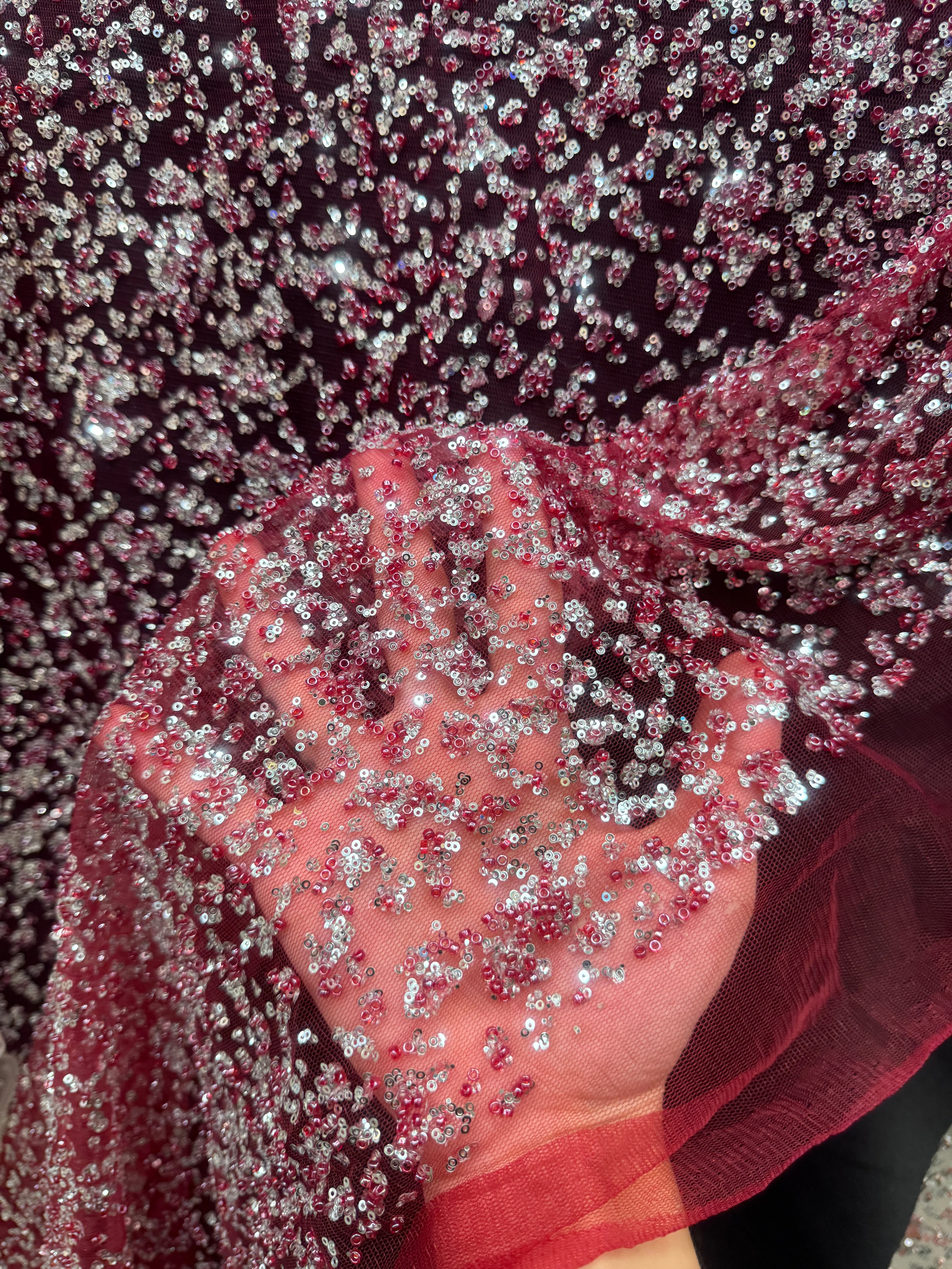 Red-Silver Beaded Sequin Lace - Image 6