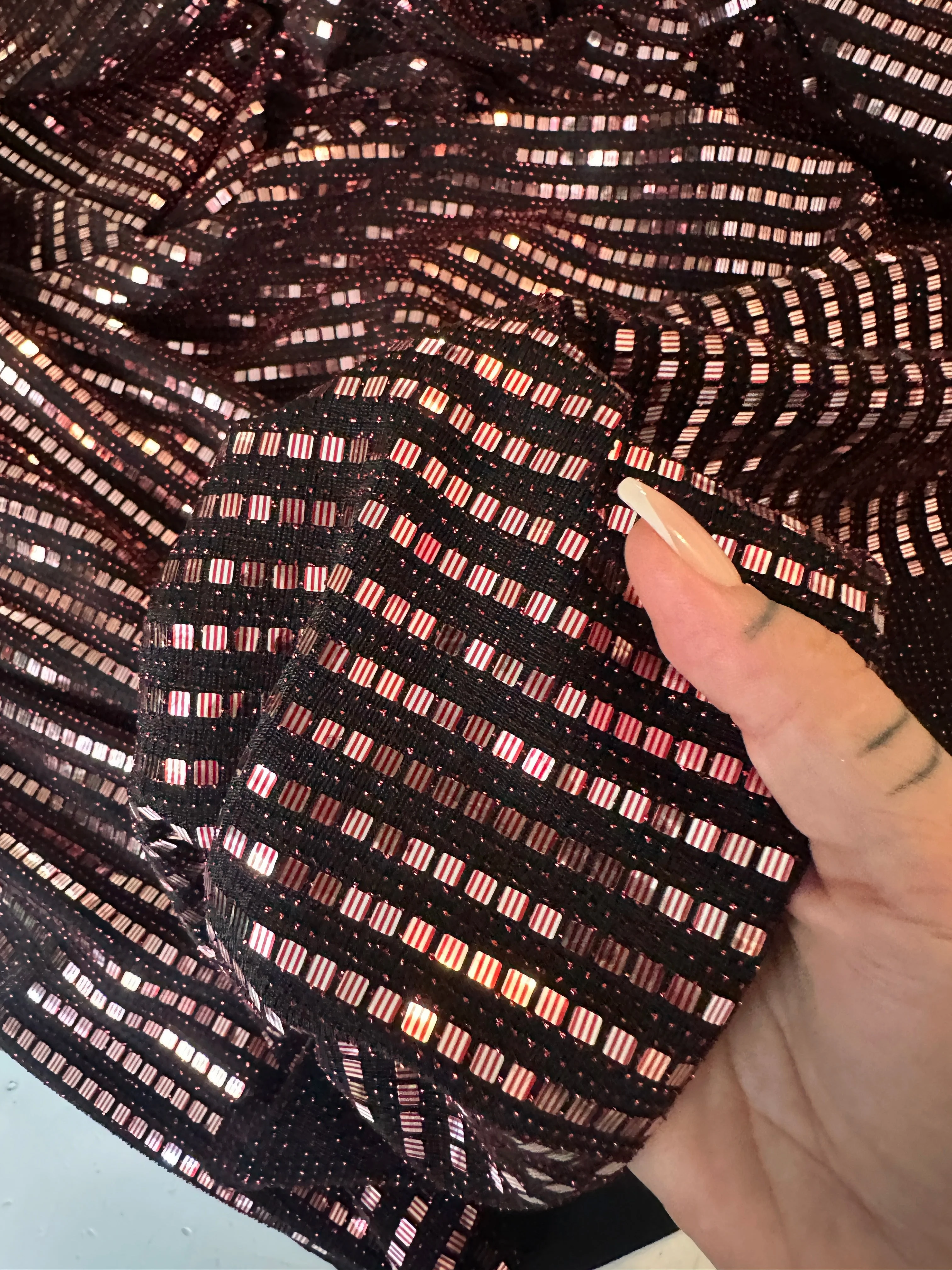 Rose Black Foiled Mirror Sequins on Knit - Image 2