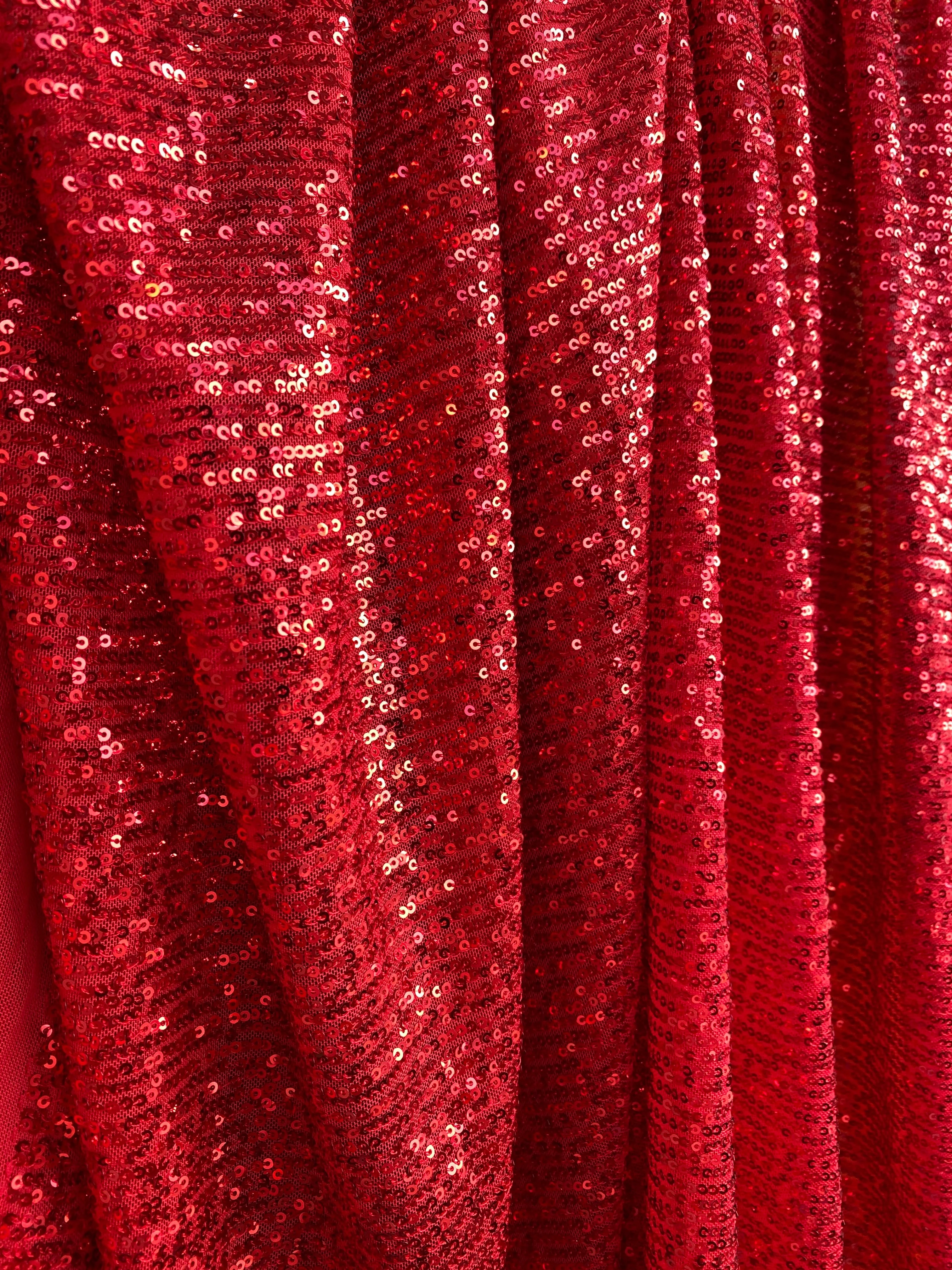Red Striped Stretch Sequin on Mesh - Image 8