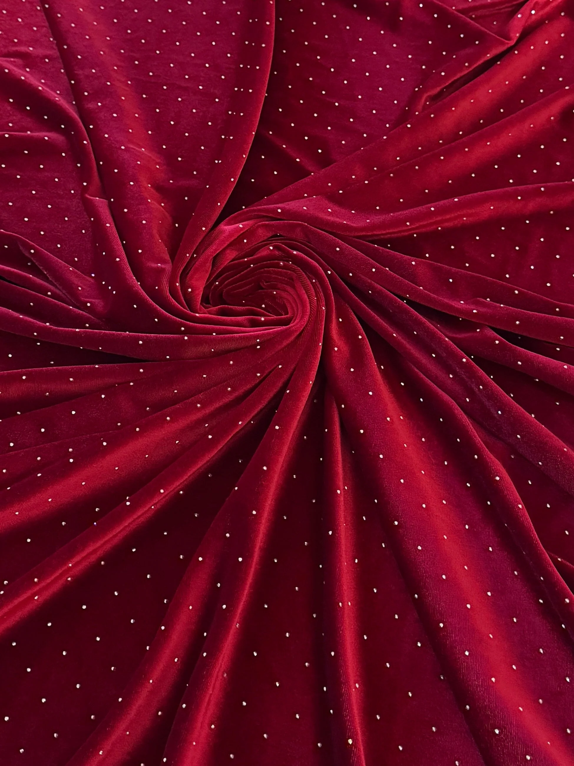 Red Stardust Rhinestone Beaded Stretch Velvet - Image 2