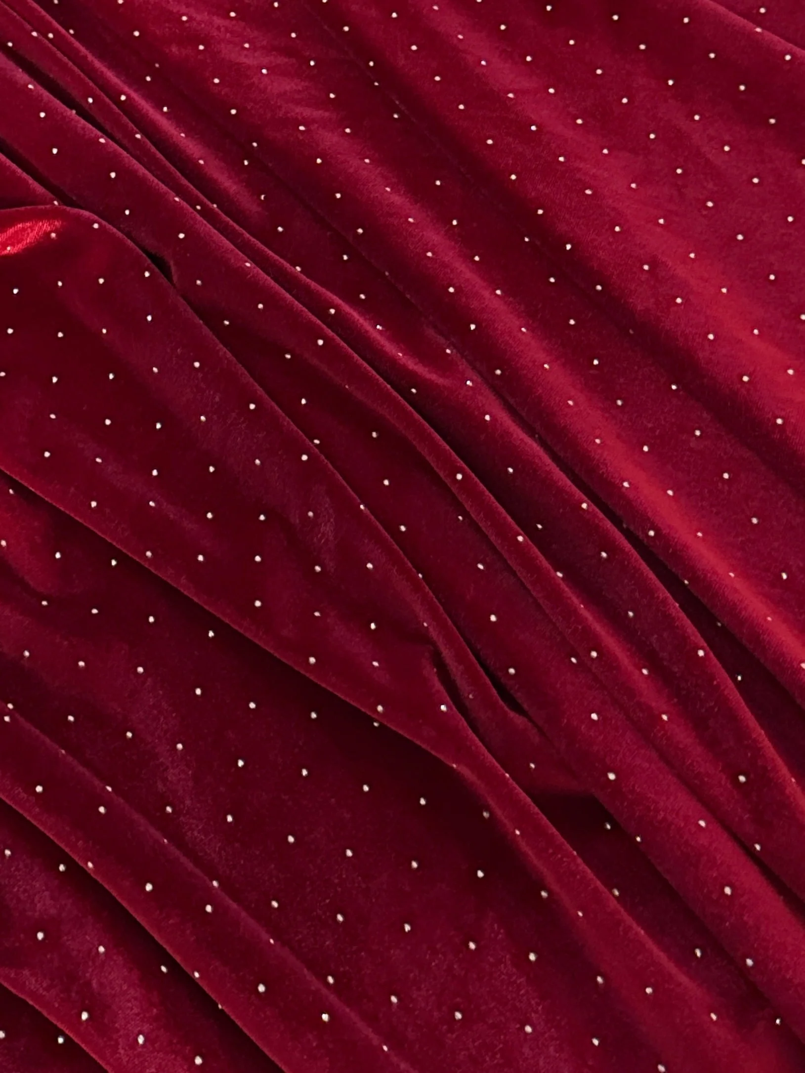Red Stardust Rhinestone Beaded Stretch Velvet - Image 3