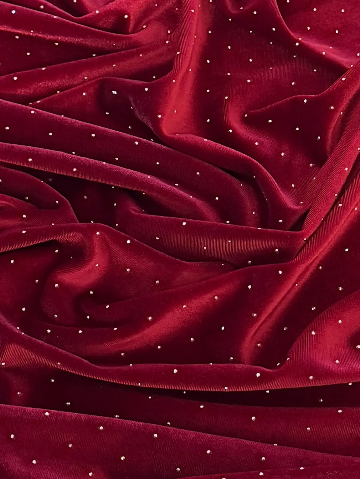 Red Stardust Rhinestone Beaded Stretch Velvet - Image 4