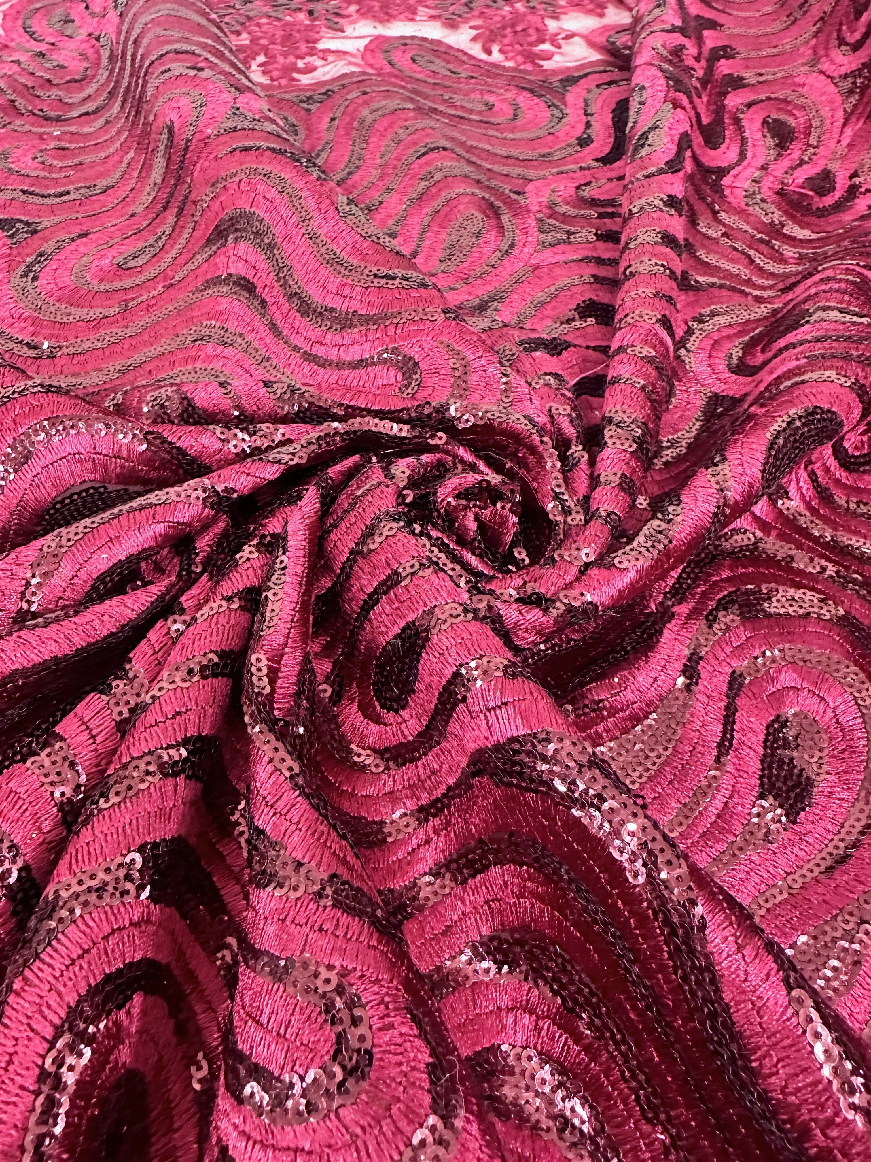 Burgundy Embroidered Sequin Lace