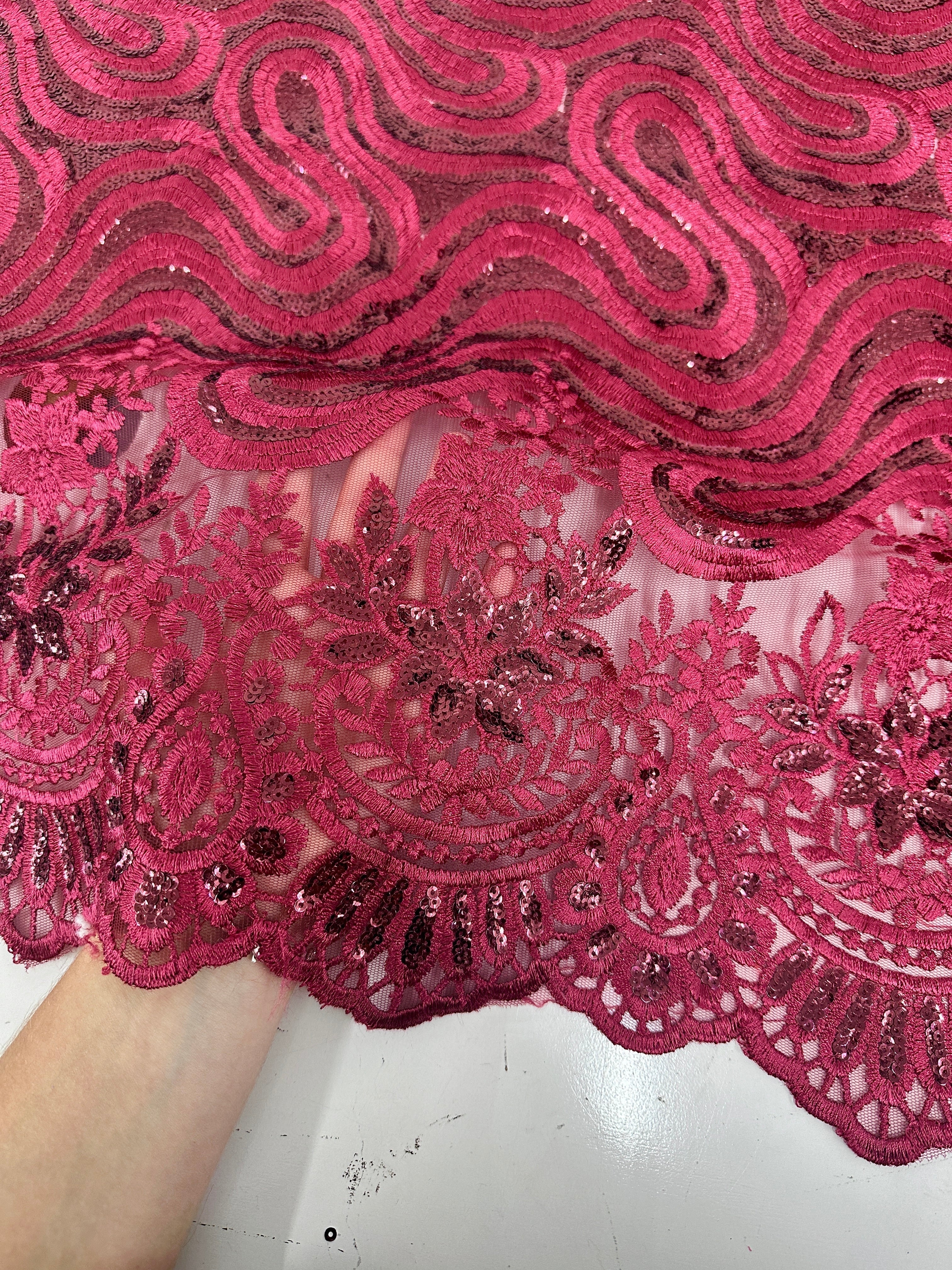 Burgundy Embroidered Sequin Lace - Image 2